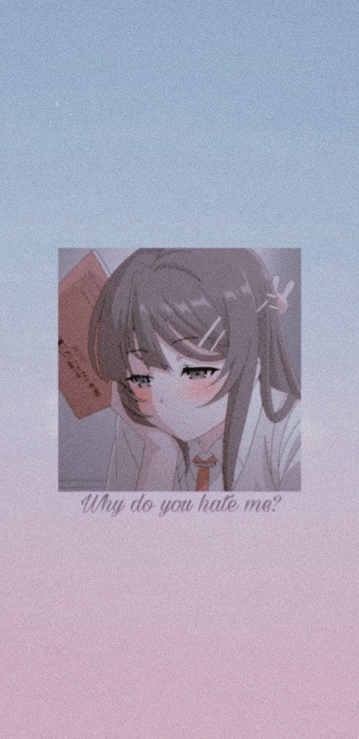 pink and blue sad aesthetic anime girl, melancholic anime girl, brown hair, HD Phone Wallpaper