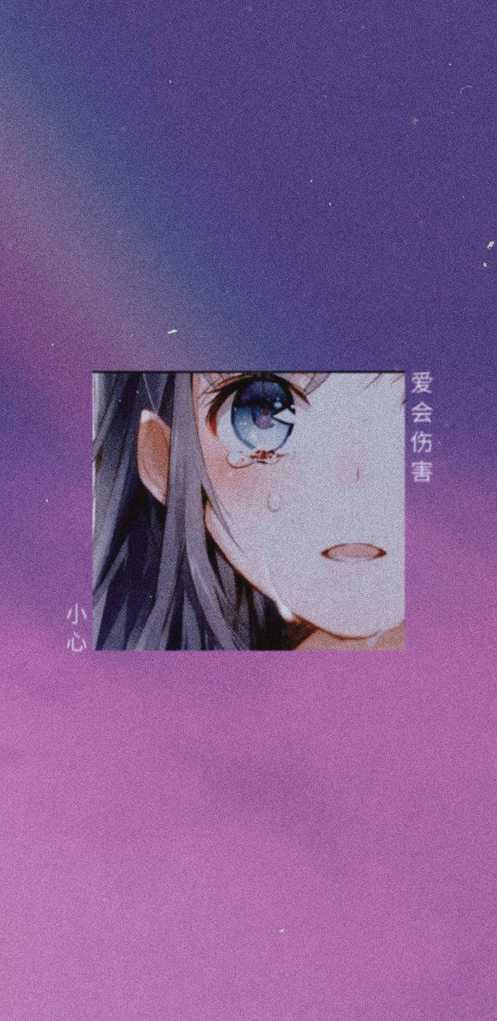 purple gradient background, blue eyes, tear on her cheek, HD Phone Wallpaper