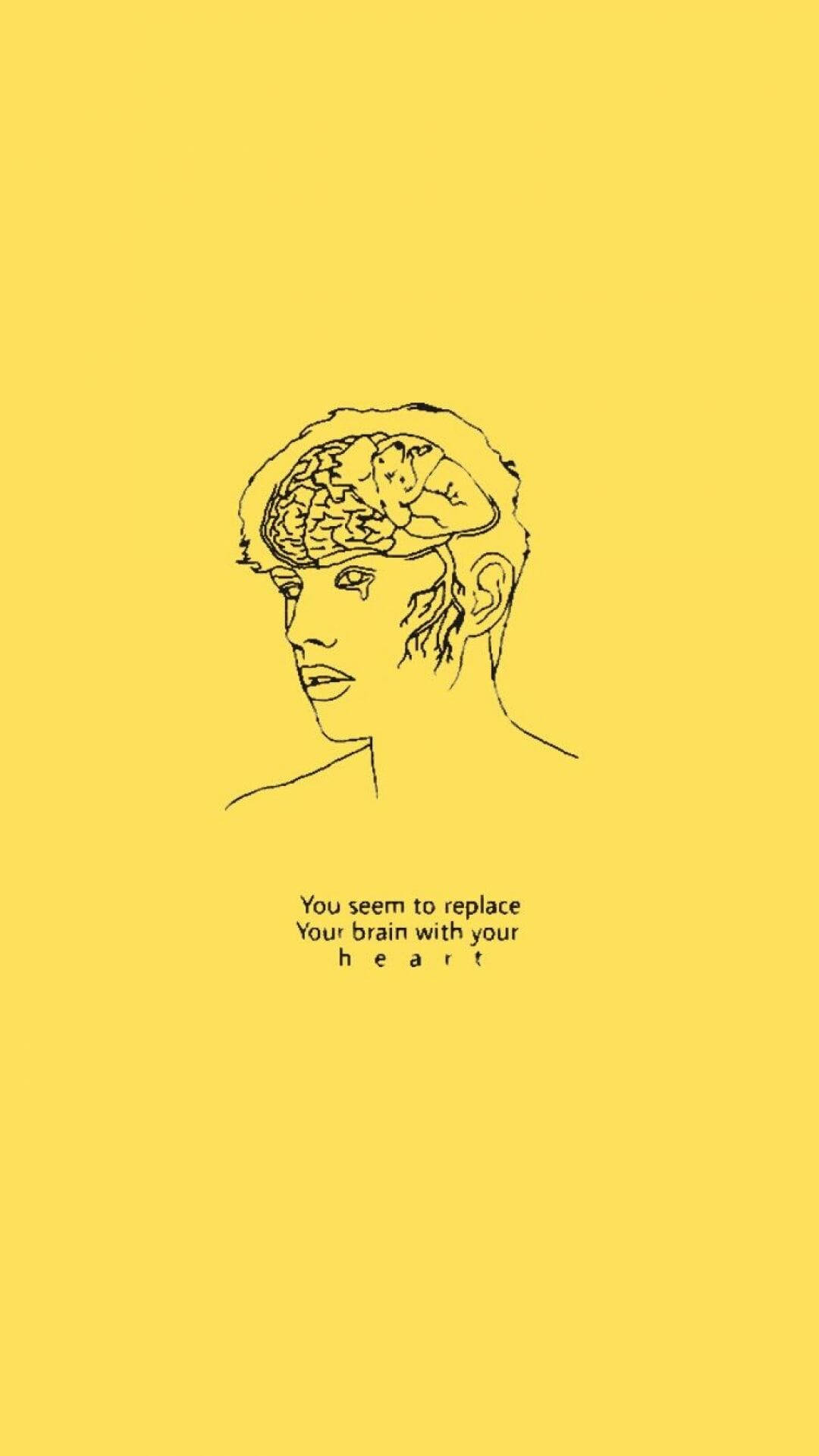 yellow background, minimalist line drawing, person's head, Full HD Phone Wallpaper