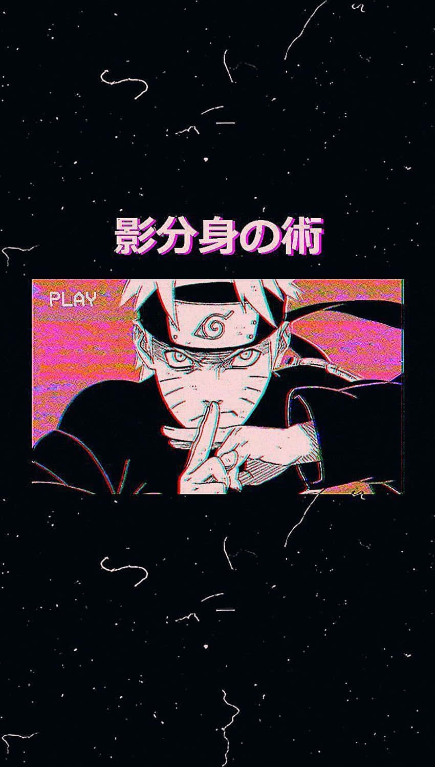 Naruto, glitchy pink frame, starry black background, HD Phone Wallpaper