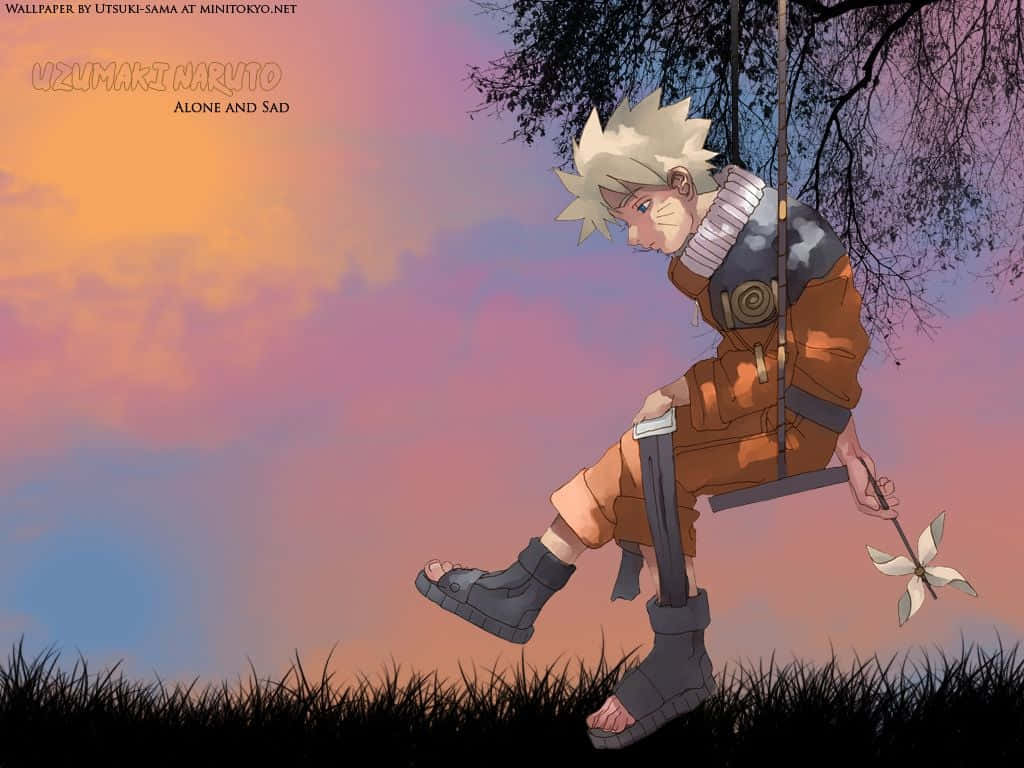 Naruto, spiky blonde hair, swing, SD Desktop Wallpaper