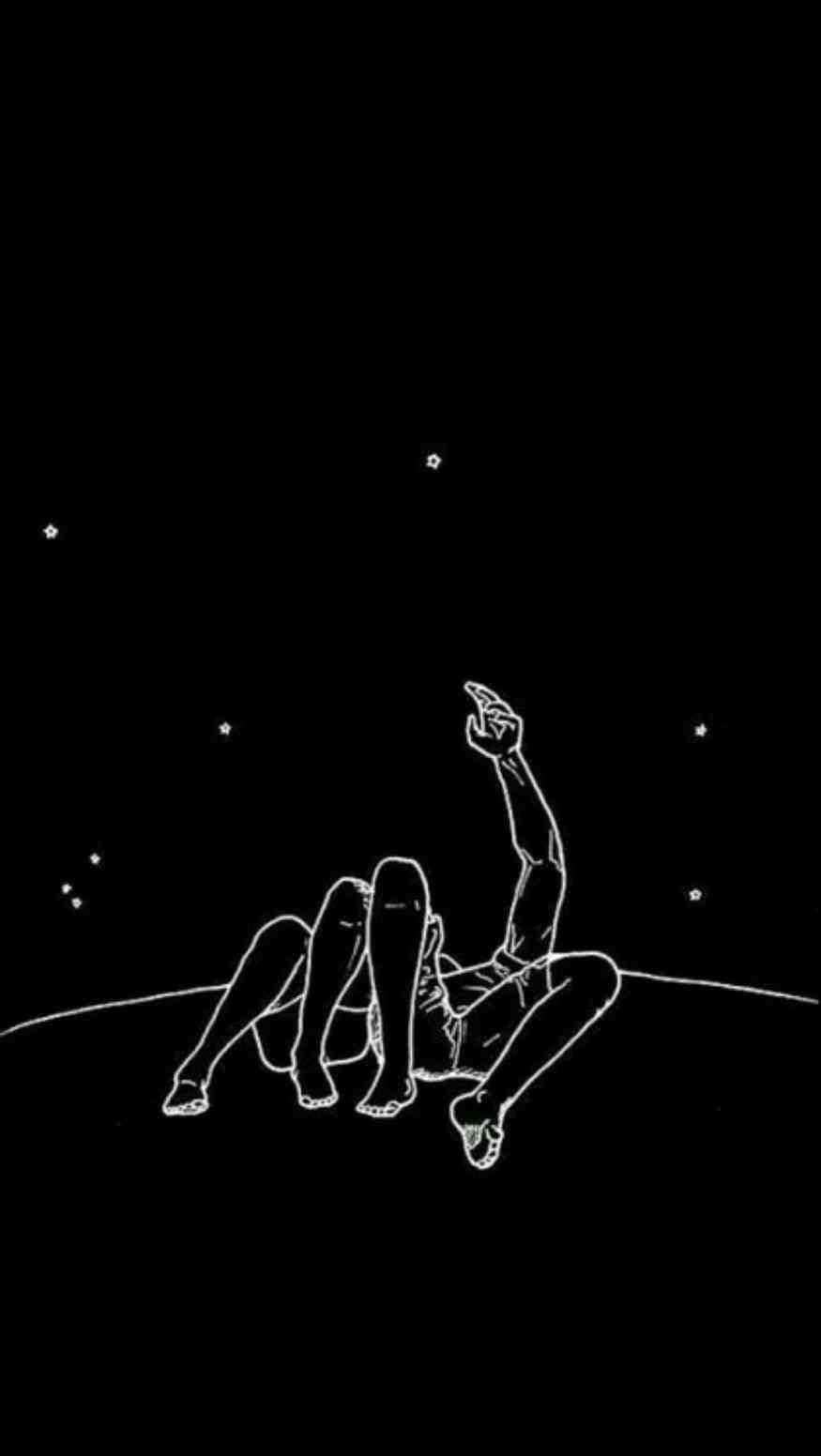 white line drawing, person lying on a curved horizon, pointing at stars, HD Phone Wallpaper