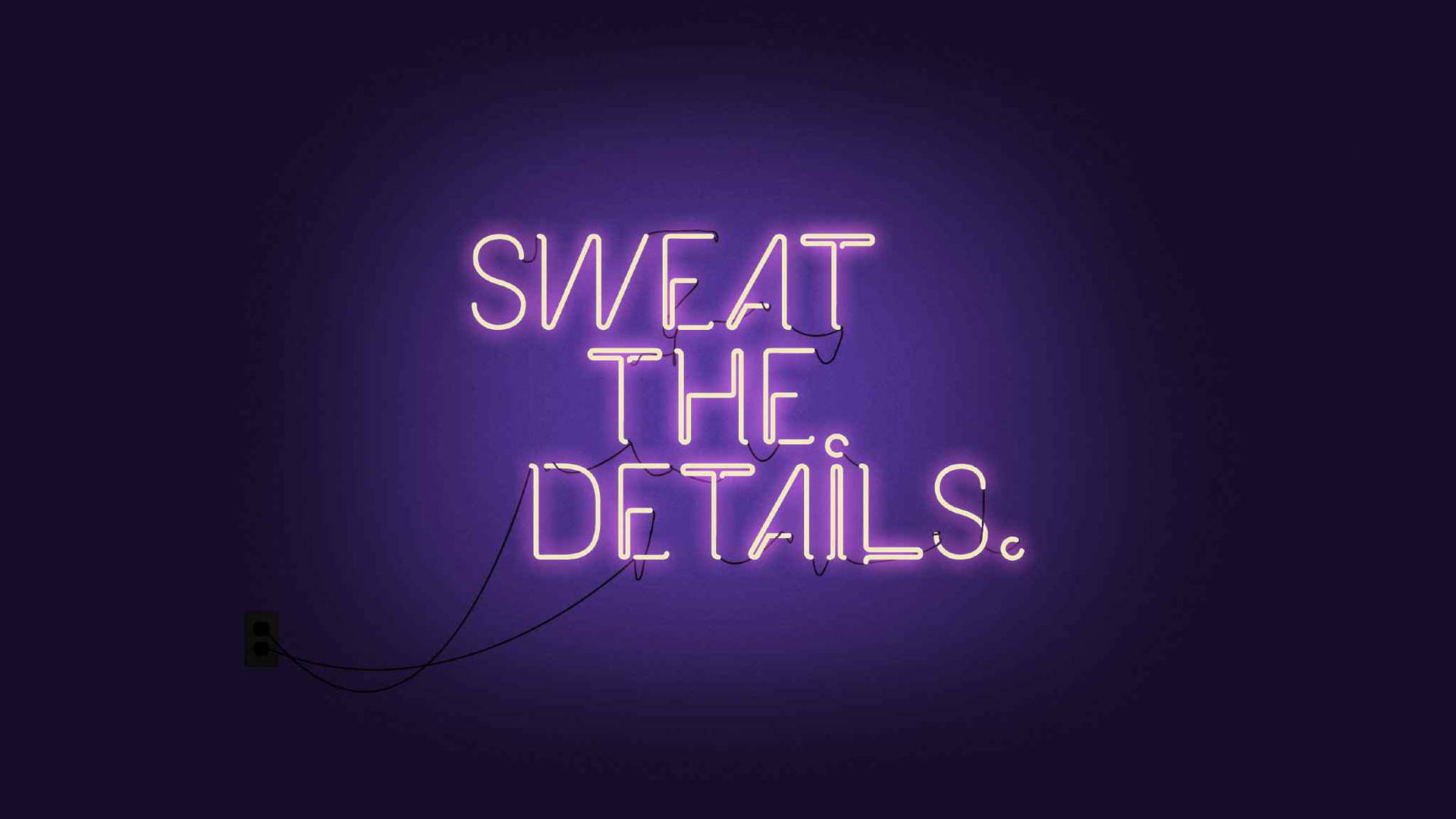 SWEAT THE DETAILS, pink neon sign, dark purple wall, Full HD Desktop Wallpaper