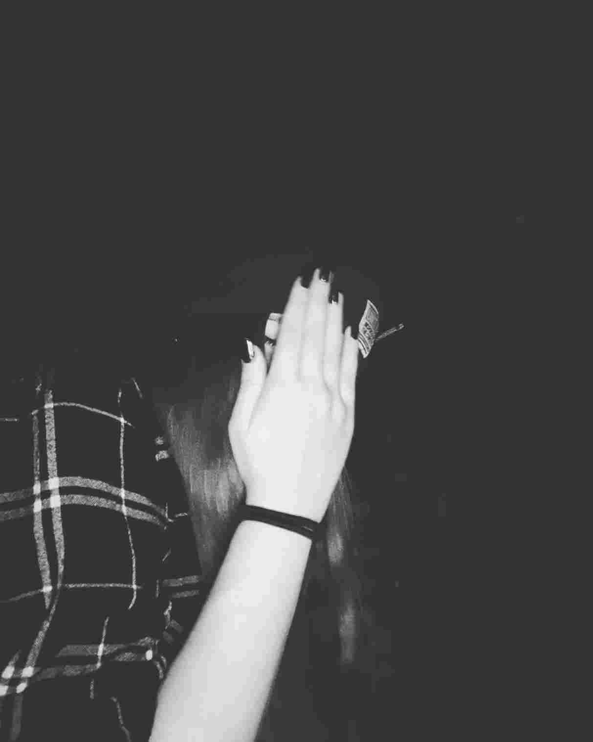 A person in a plaid shirt covers their face with one hand in a stark black and white photo., HD Phone Wallpaper
