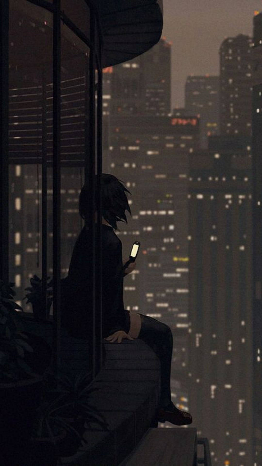 anime character, balcony, night, Full HD Phone Wallpaper