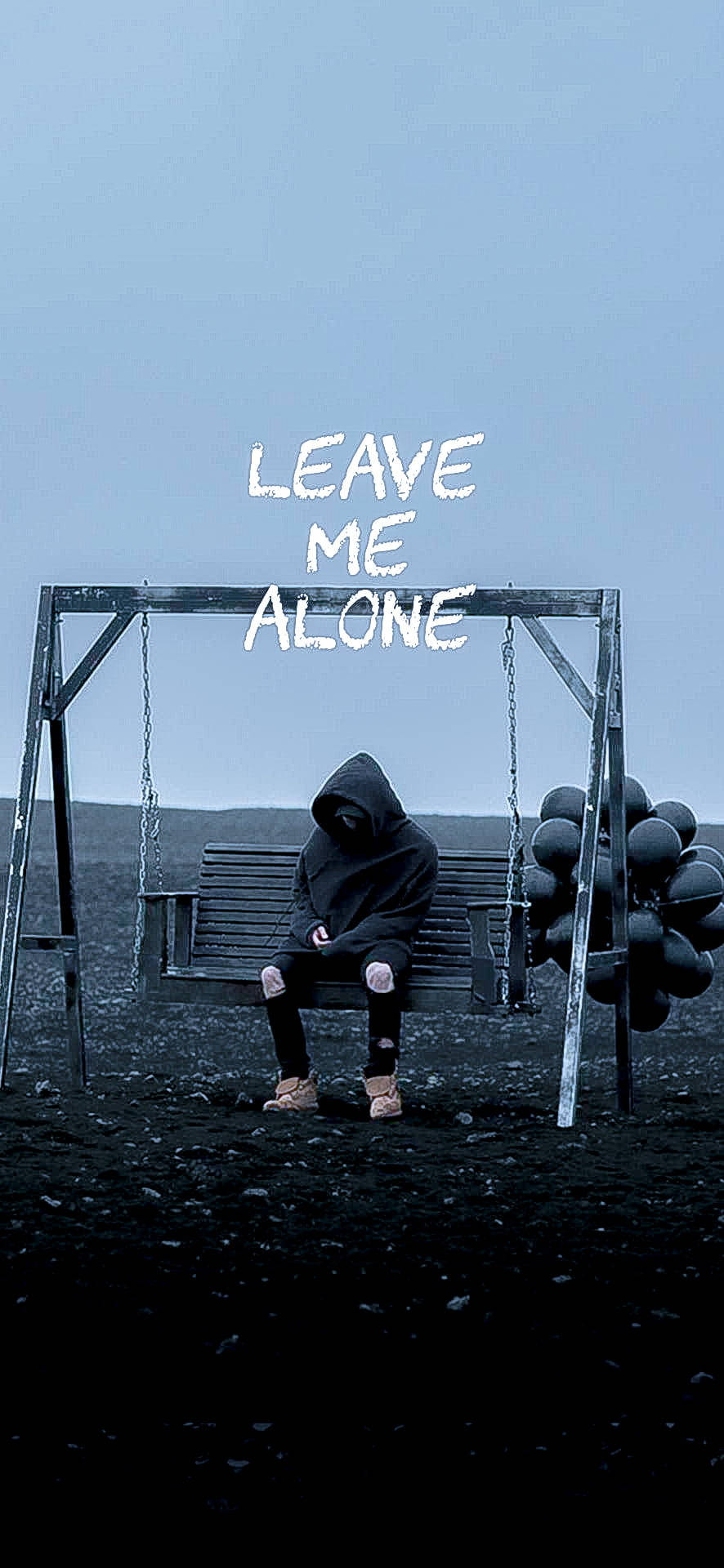 bench swing, lone hooded figure, desolate field, Full HD Phone Wallpaper