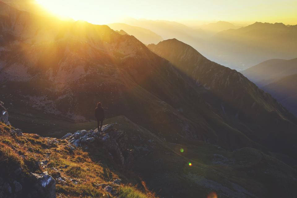 sad alone, mountain ridge, sunrise, SD Desktop Wallpaper