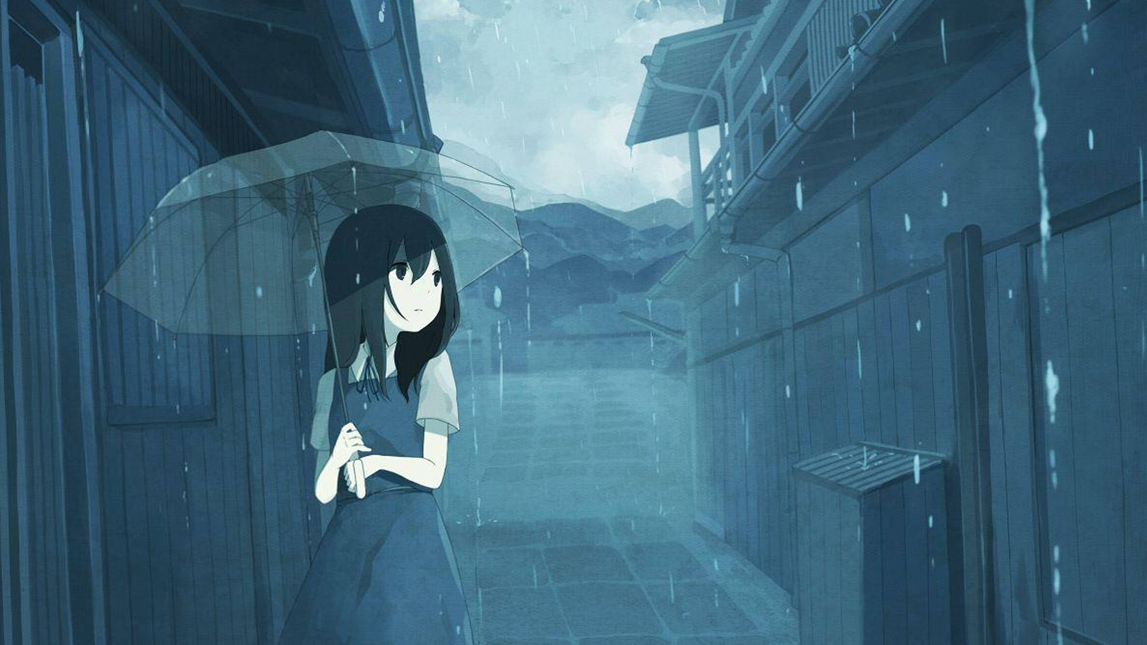 Sad Anime 4K, anime girl, dark hair, 4K Desktop Wallpaper