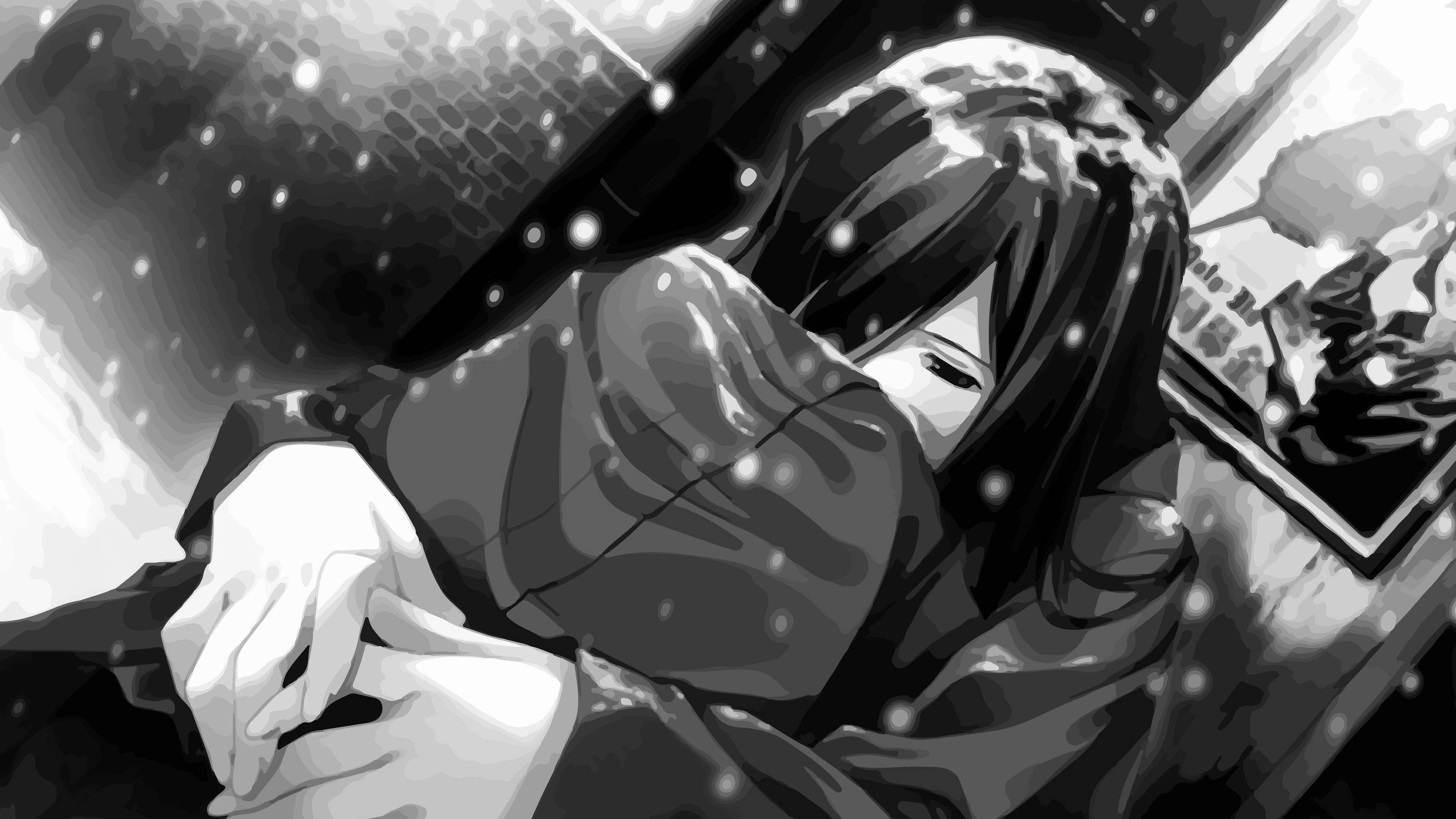 Sad Anime 4K, anime girl, long dark hair, 4K Desktop Wallpaper