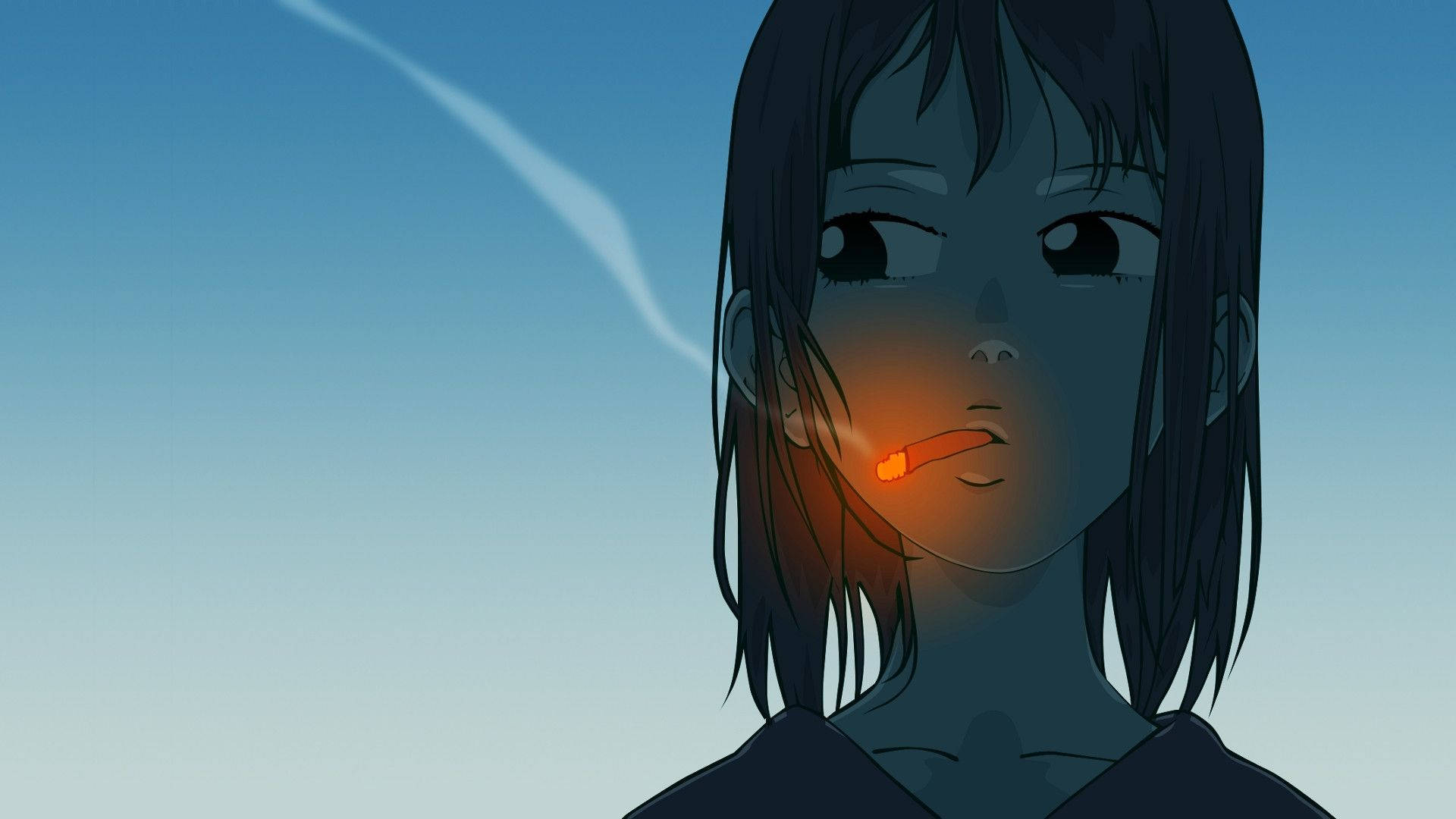 Sad Anime Smoking Aesthetic, Full HD Desktop Wallpaper