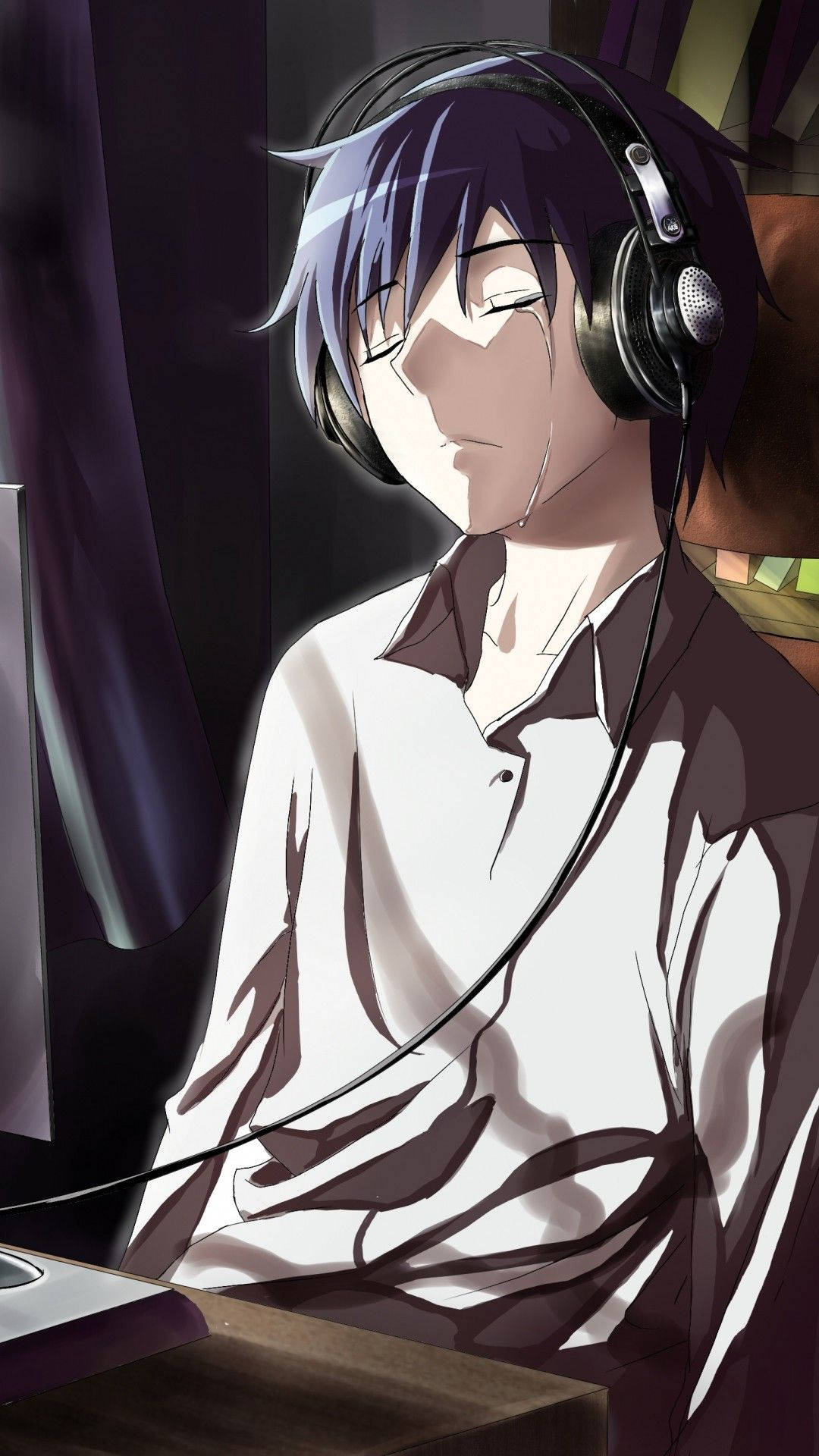 Sad Anime Boy With Headphones Aesthetic, Full HD Phone Wallpaper