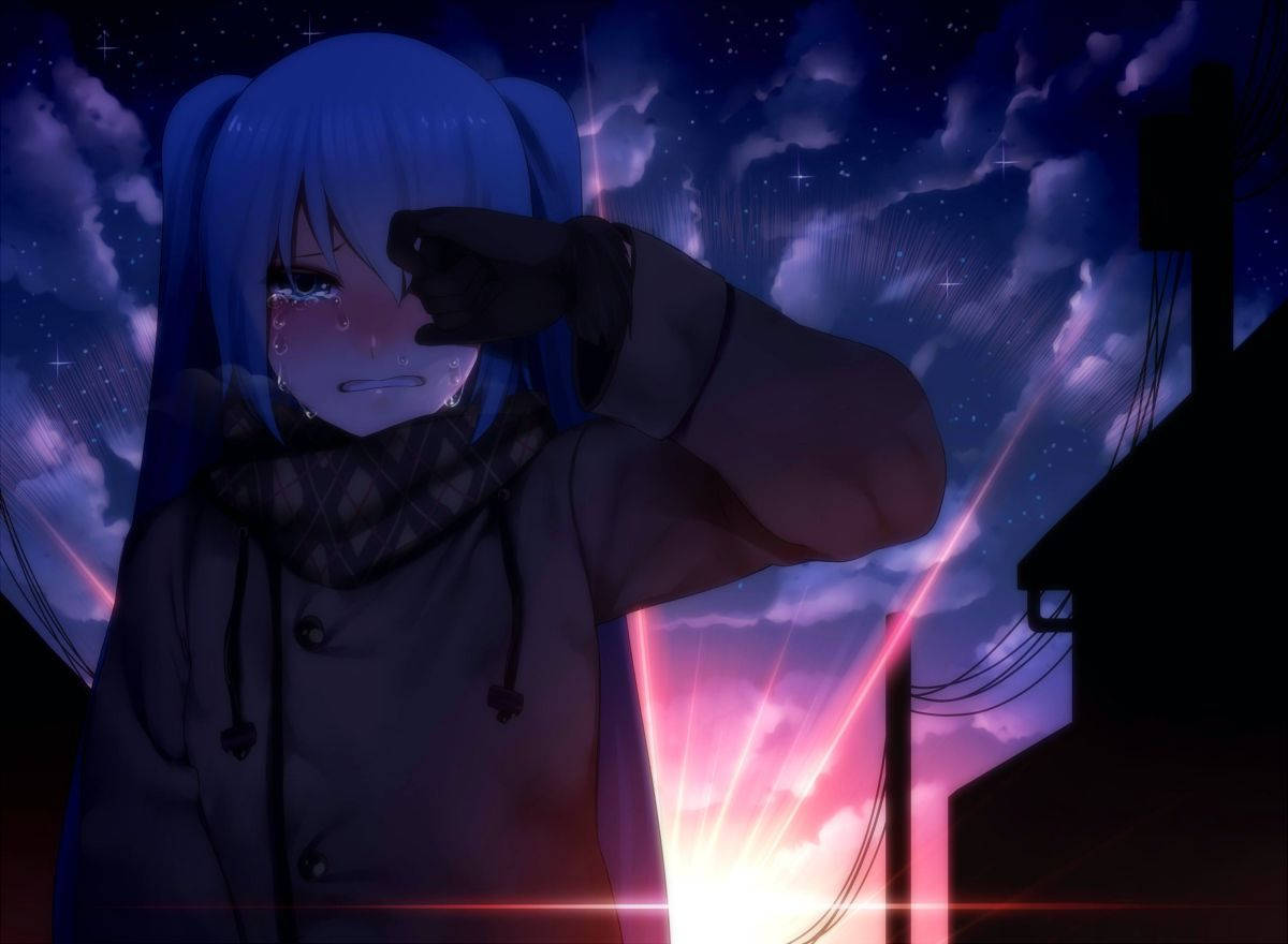 Sad Anime Girl During Sundown Aesthetic, SD Desktop Wallpaper