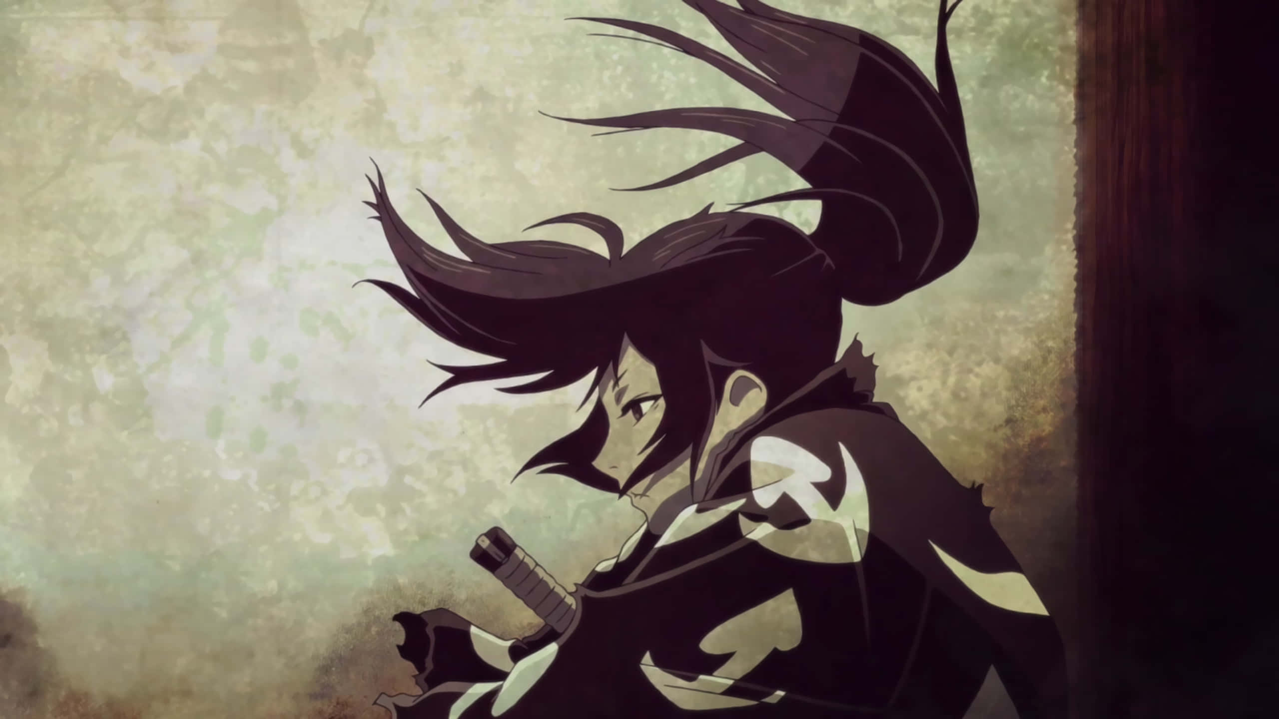 anime warrior, dark hair, sword, 2K Desktop Wallpaper