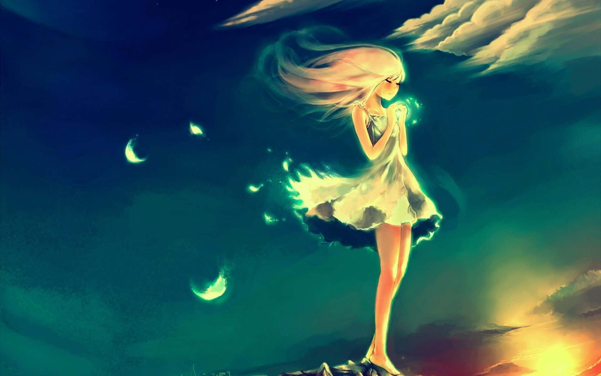 Sad Anime Girl Losing Hope, glowing anime girl, flowing hair, Full HD Desktop Wallpaper