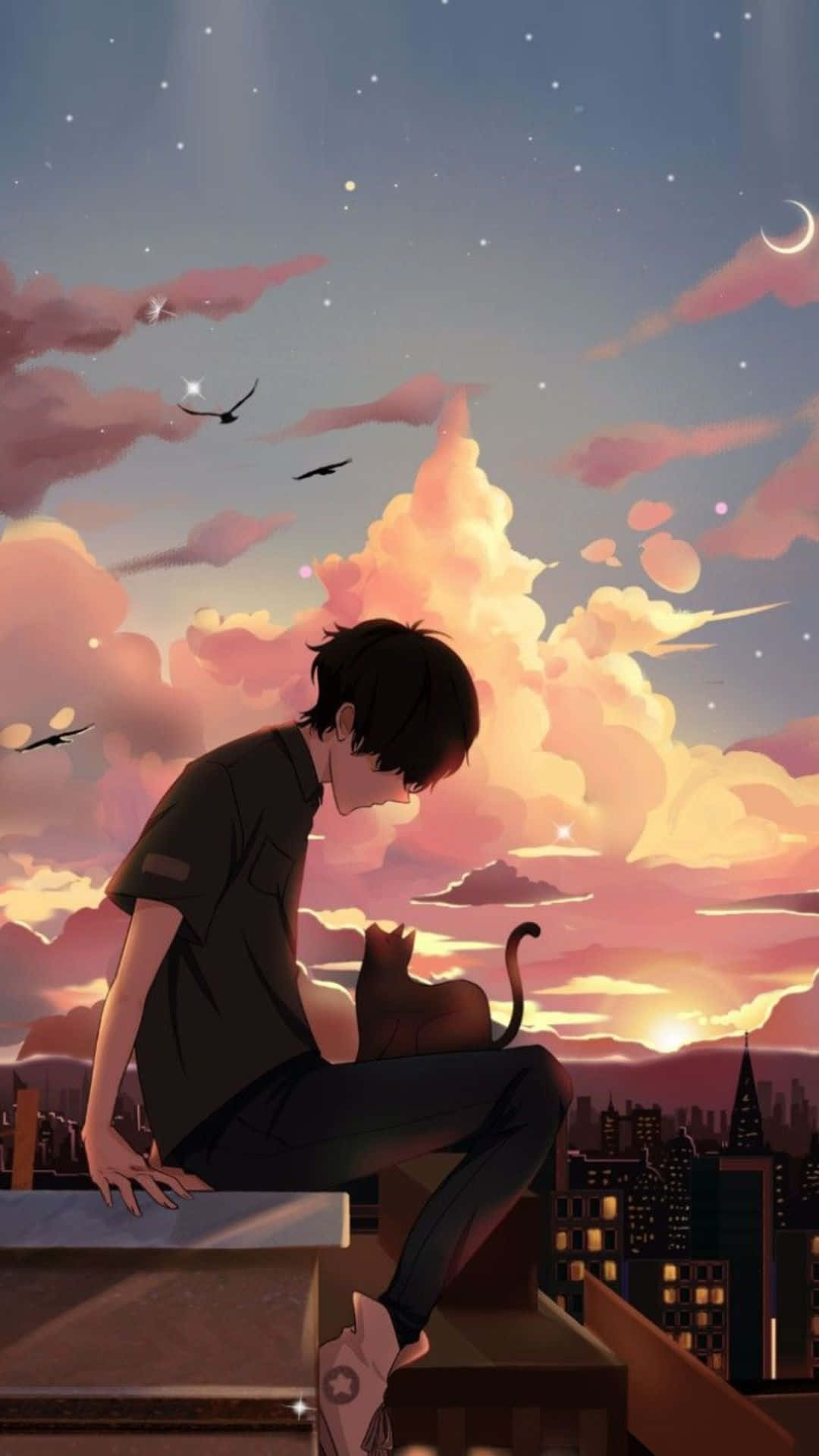 Anime Aesthetic Pfp Of A Guy With Cat, Full HD Phone Wallpaper