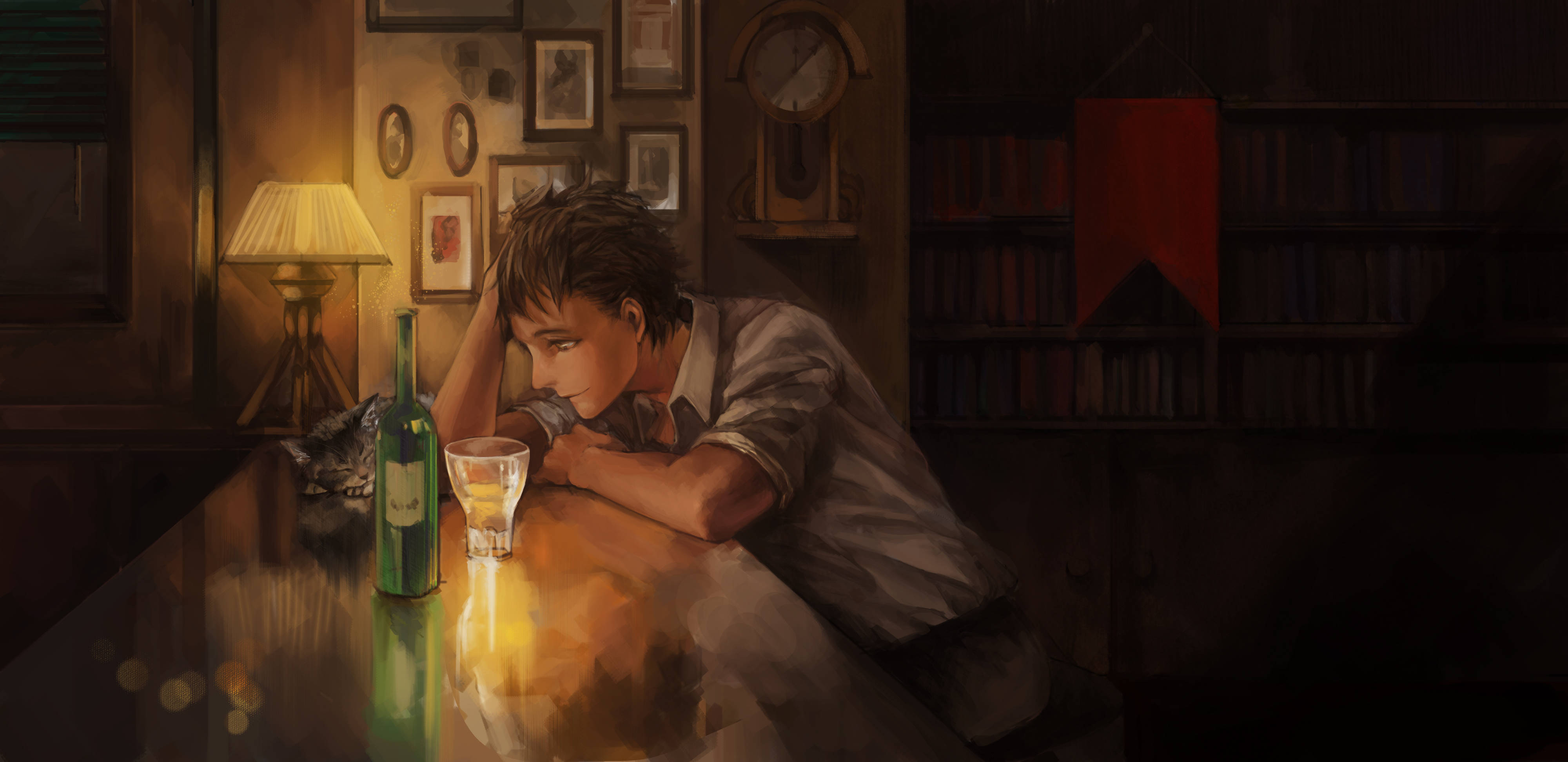 Sad Anime Boy Drinking, 4K Desktop Wallpaper