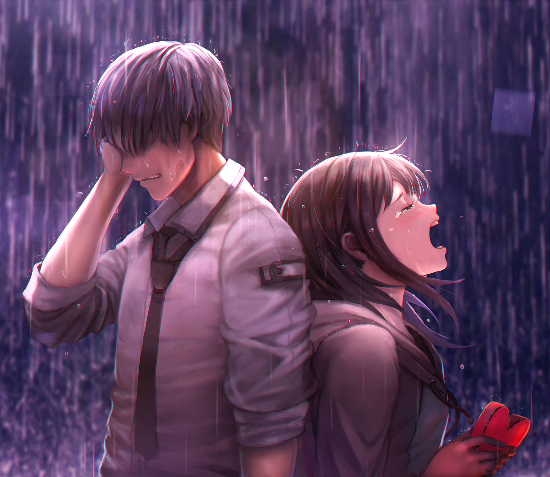 Sad Anime Boy And Girl, Full HD Desktop Wallpaper
