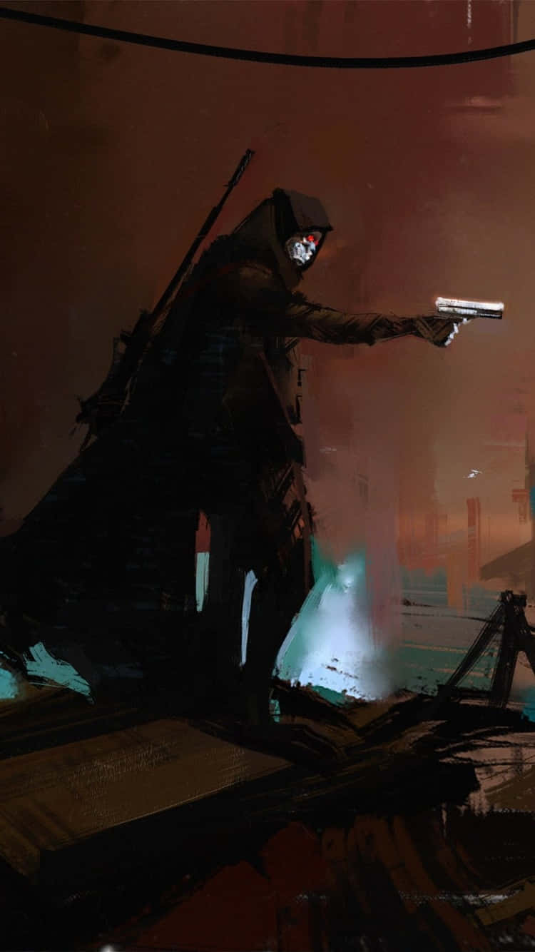 hooded figure, skull mask, pistol, HD Phone Wallpaper
