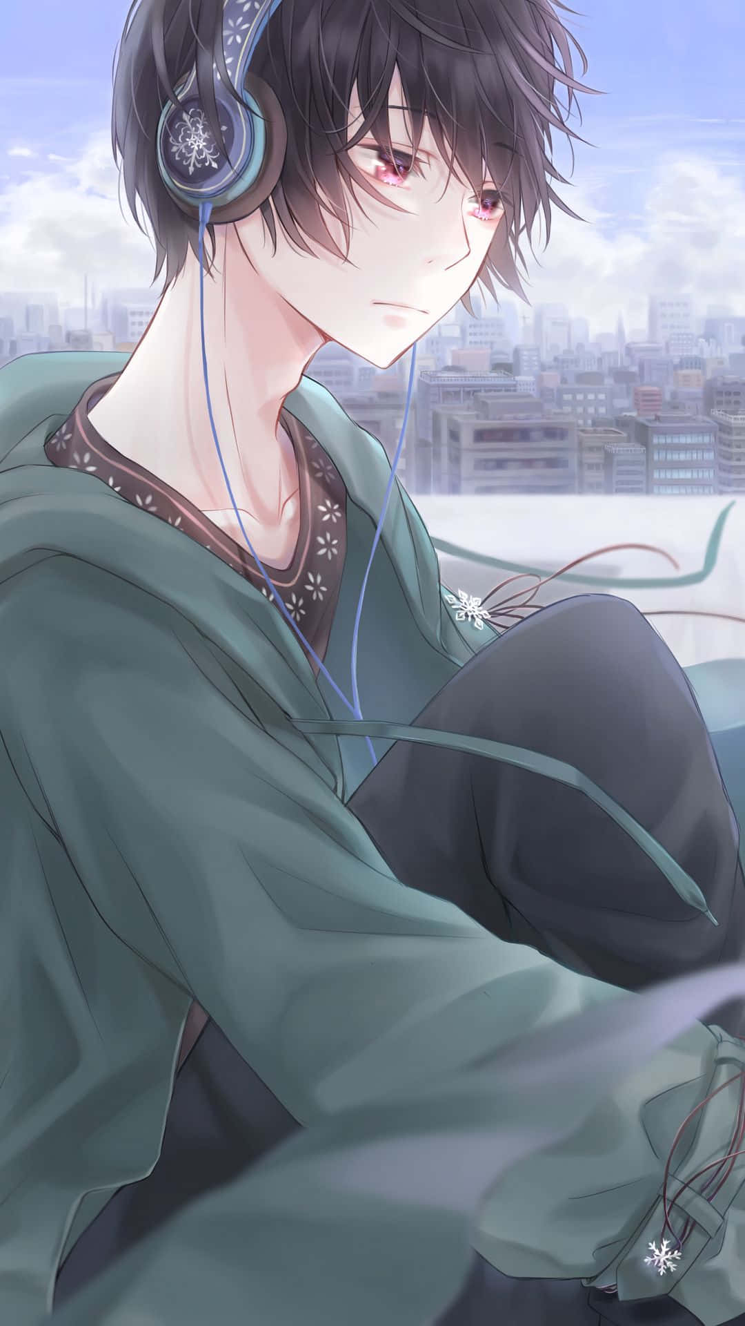 young anime boy, dark hair, red eyes, Full HD Phone Wallpaper