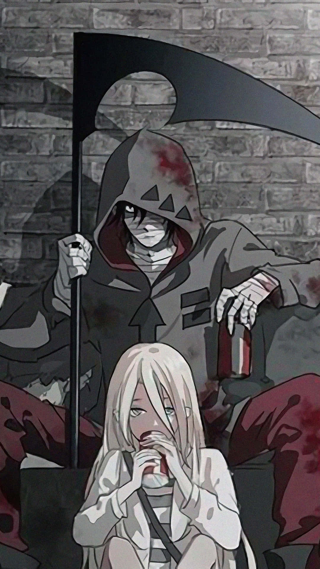 grim reaper, bloodied hood, scythe, Full HD Phone Wallpaper