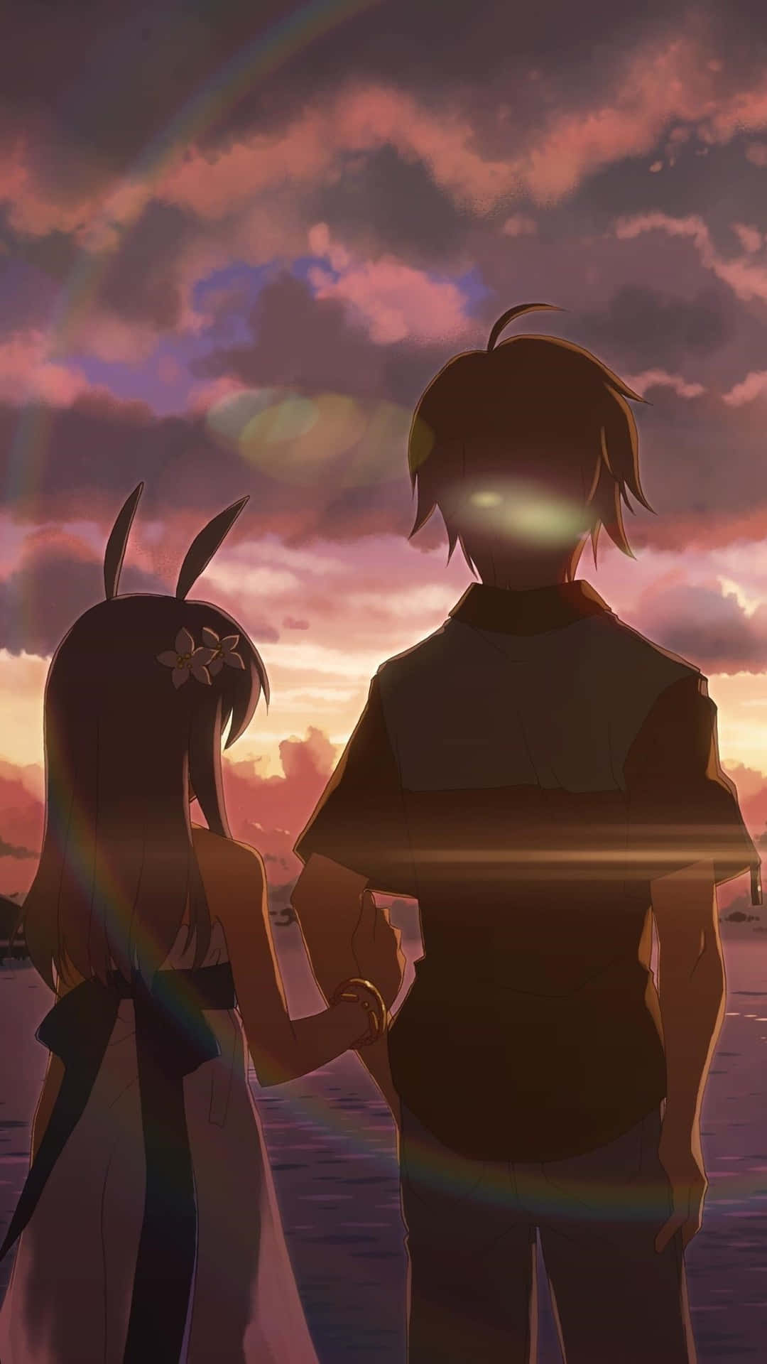 Sad Anime Death, vibrant sunset, rainbow, Full HD Phone Wallpaper