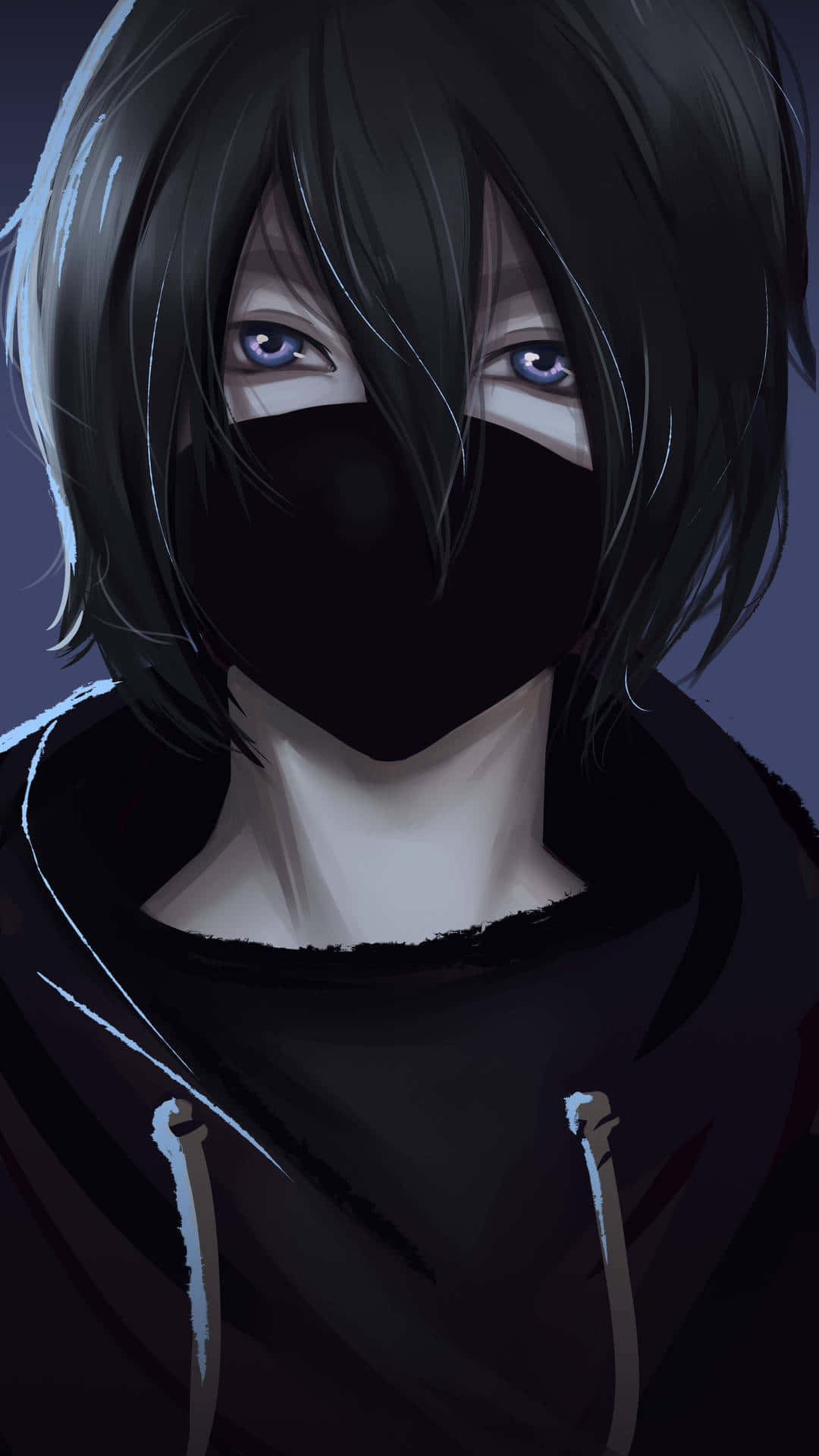 dark hair, glowing purple eyes, black mask, Full HD Phone Wallpaper