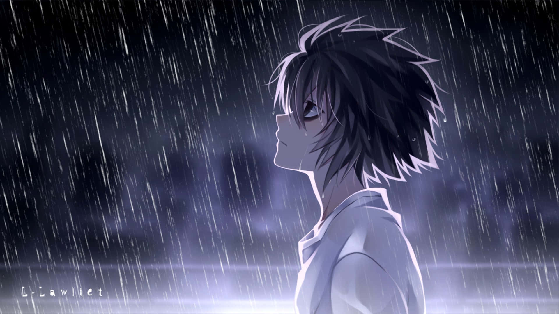 anime boy, spiky hair, downpour, Full HD Desktop Wallpaper