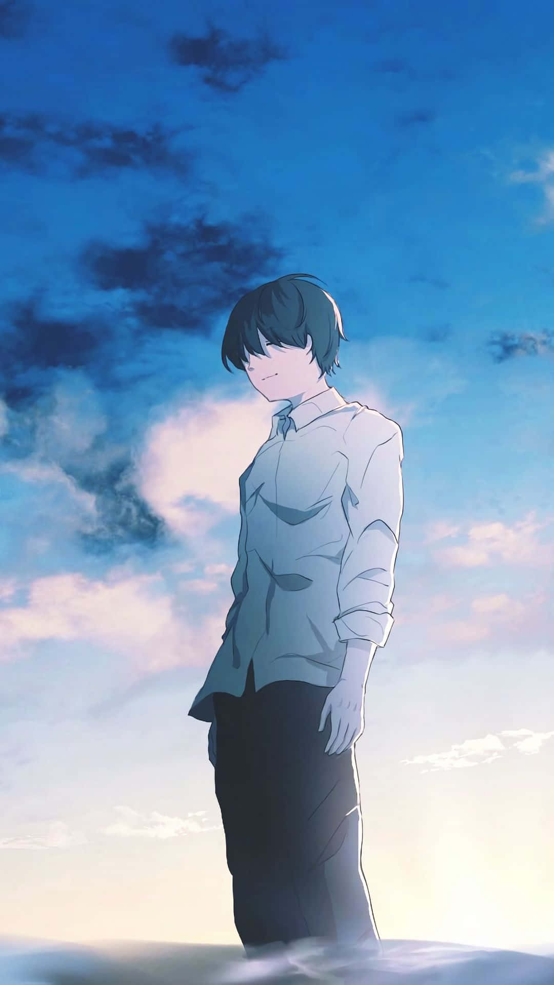 anime boy, light shirt, blue sky, Full HD Phone Wallpaper