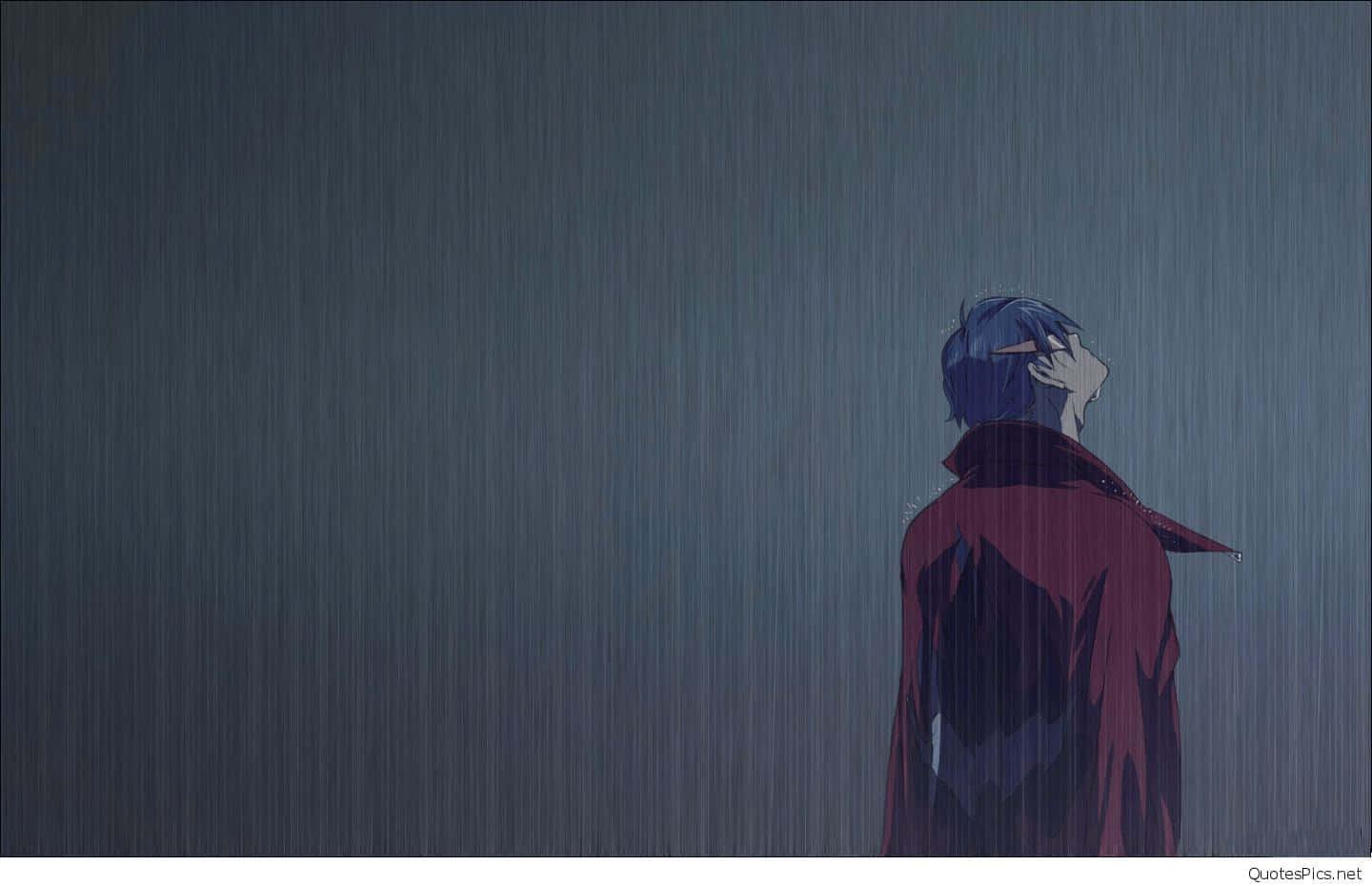 blue hair, downpour, red coat, HD Desktop Wallpaper