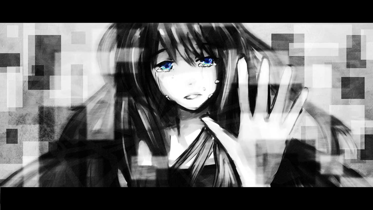 melancholic anime girl, blue eyes, tears, HD Desktop Wallpaper