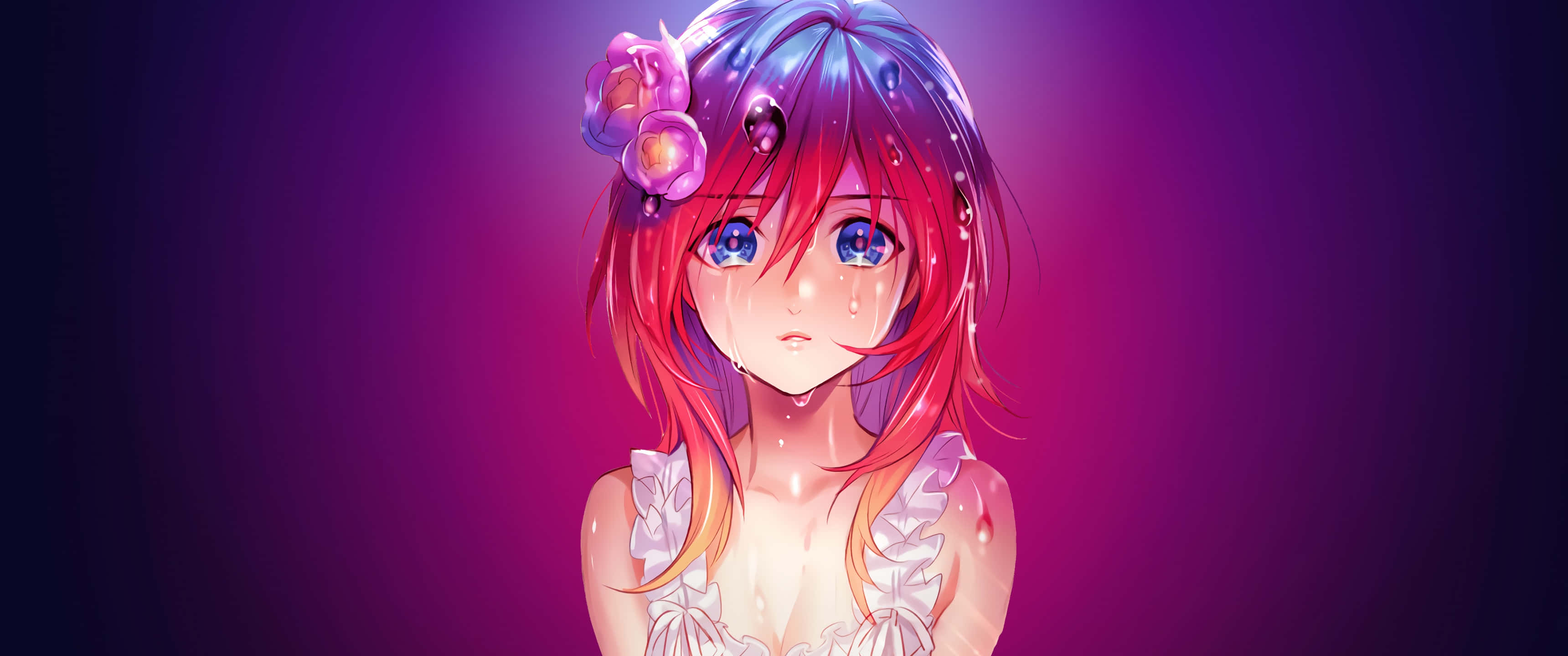 anime girl, red hair, blue eyes, 2K Desktop Wallpaper