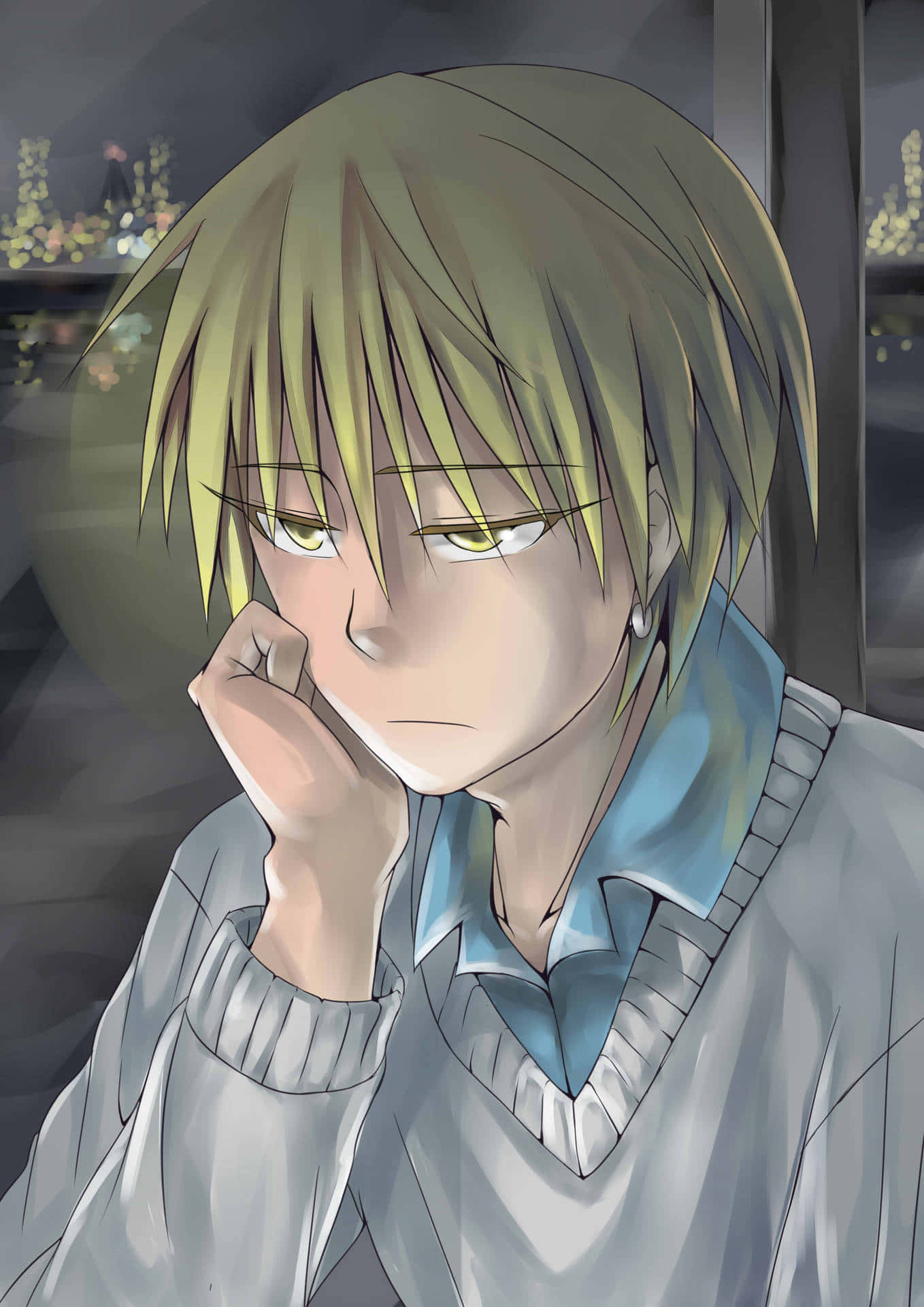 anime boy, blonde hair, yellow eyes, Full HD Phone Wallpaper