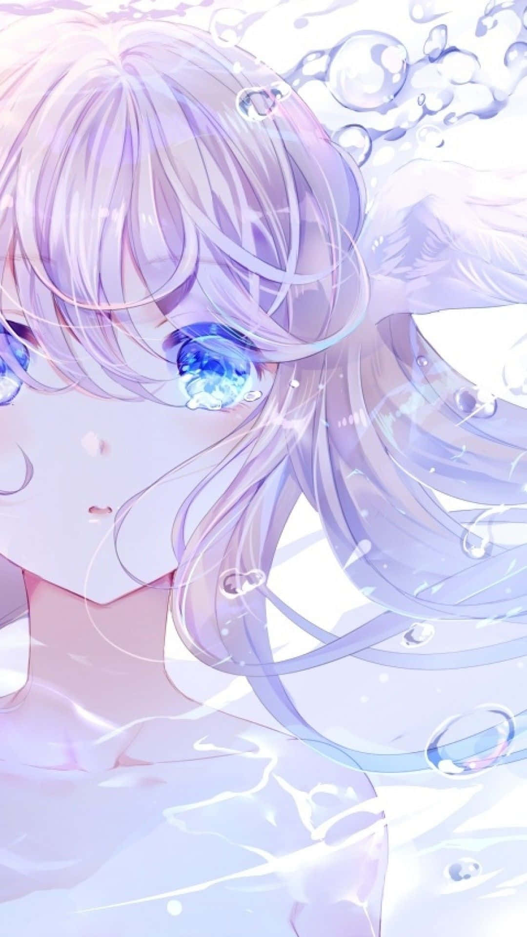 anime girl, lavender hair, glowing blue eyes, Full HD Phone Wallpaper