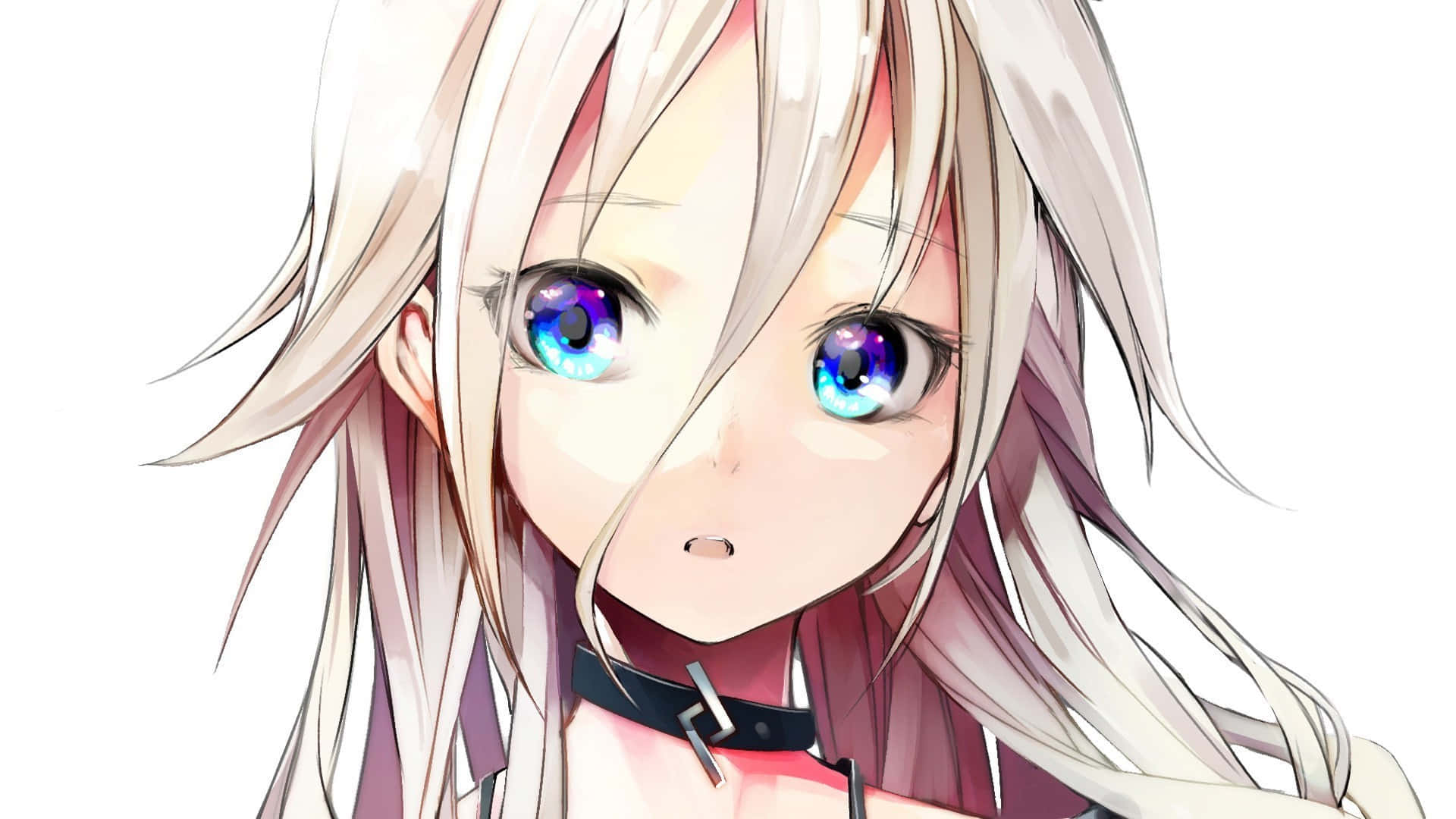 anime girl, silver hair, glowing blue eyes, Full HD Desktop Wallpaper