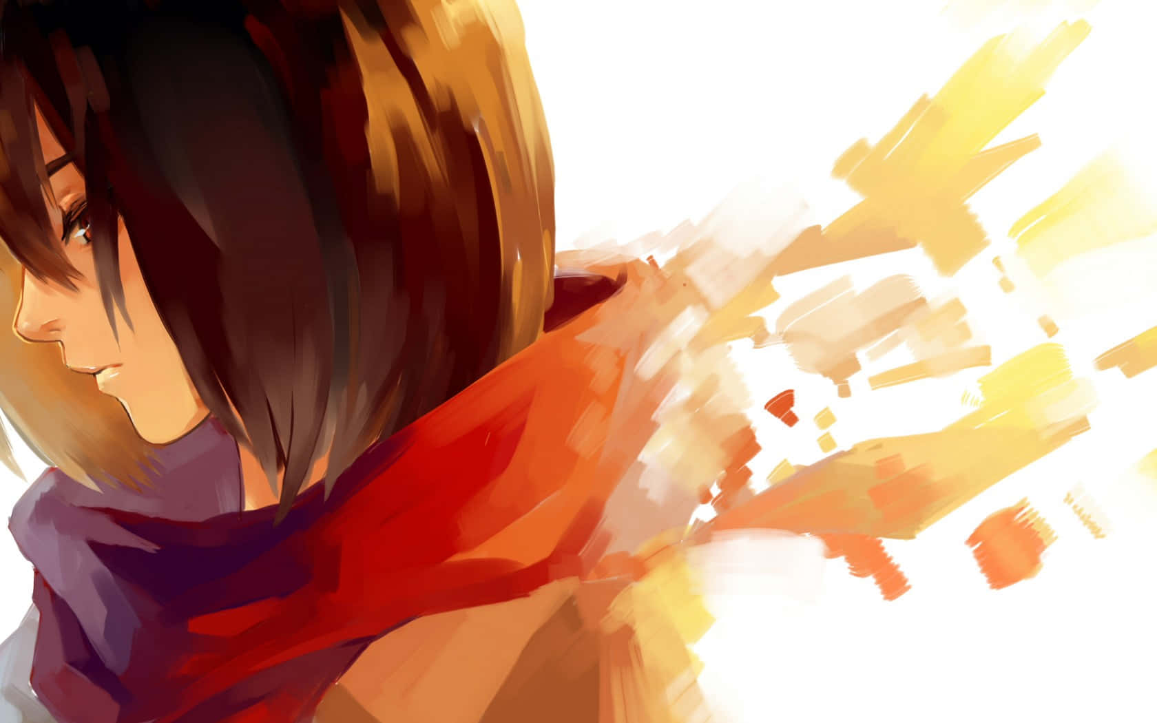 Anime girl, short brown hair, red scarf, HD Desktop Wallpaper