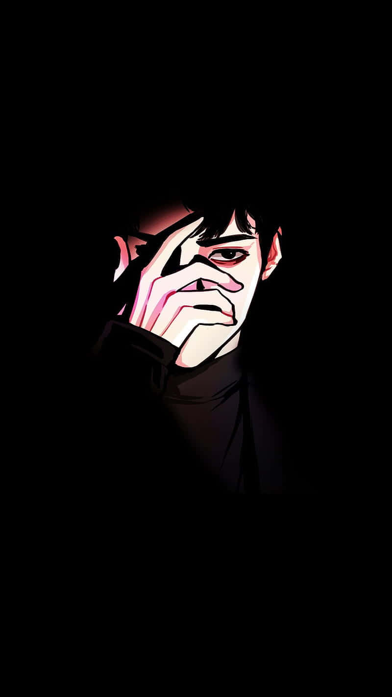 Brooding Anime Characterin Darkness, pink light, black background, HD Phone Wallpaper