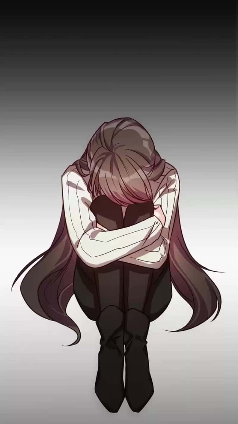 anime girl, long dark hair, hunched over, HD Phone Wallpaper