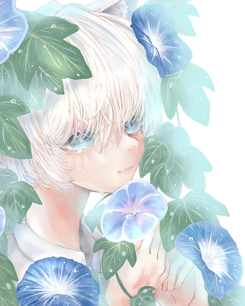 anime girl, white hair, blue eyes, SD Phone Wallpaper