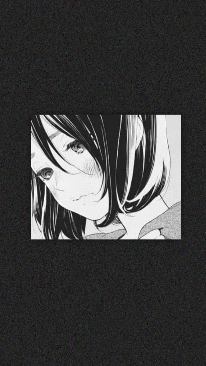 sad anime girl, black and white, long hair, HD Phone Wallpaper