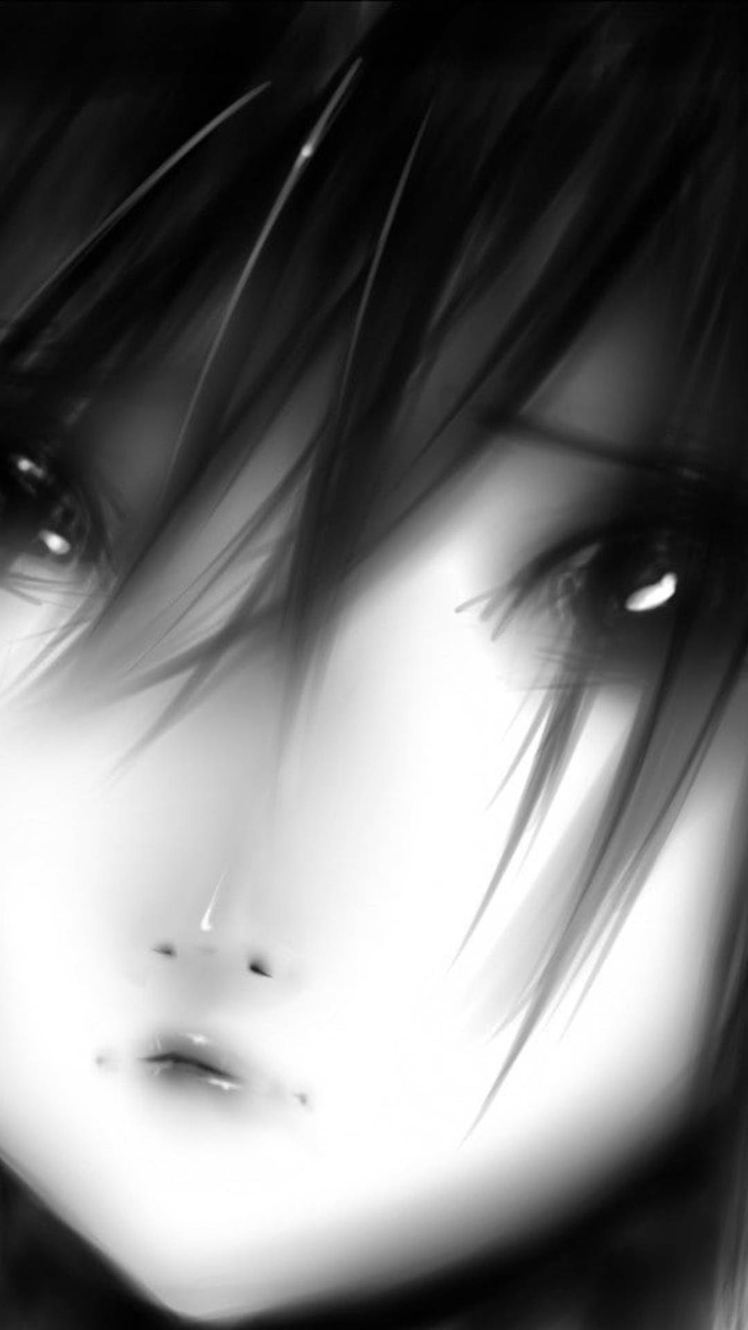 Sad Anime Girl, black and white, close up, Full HD Phone Wallpaper