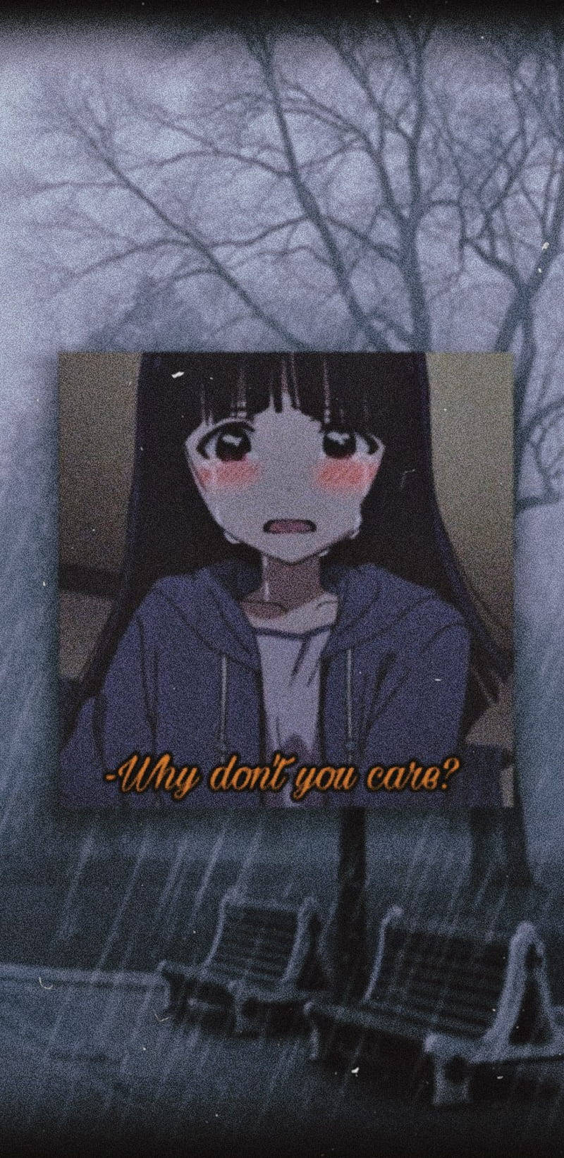 sad anime girl, black hair, black jacket, HD Phone Wallpaper