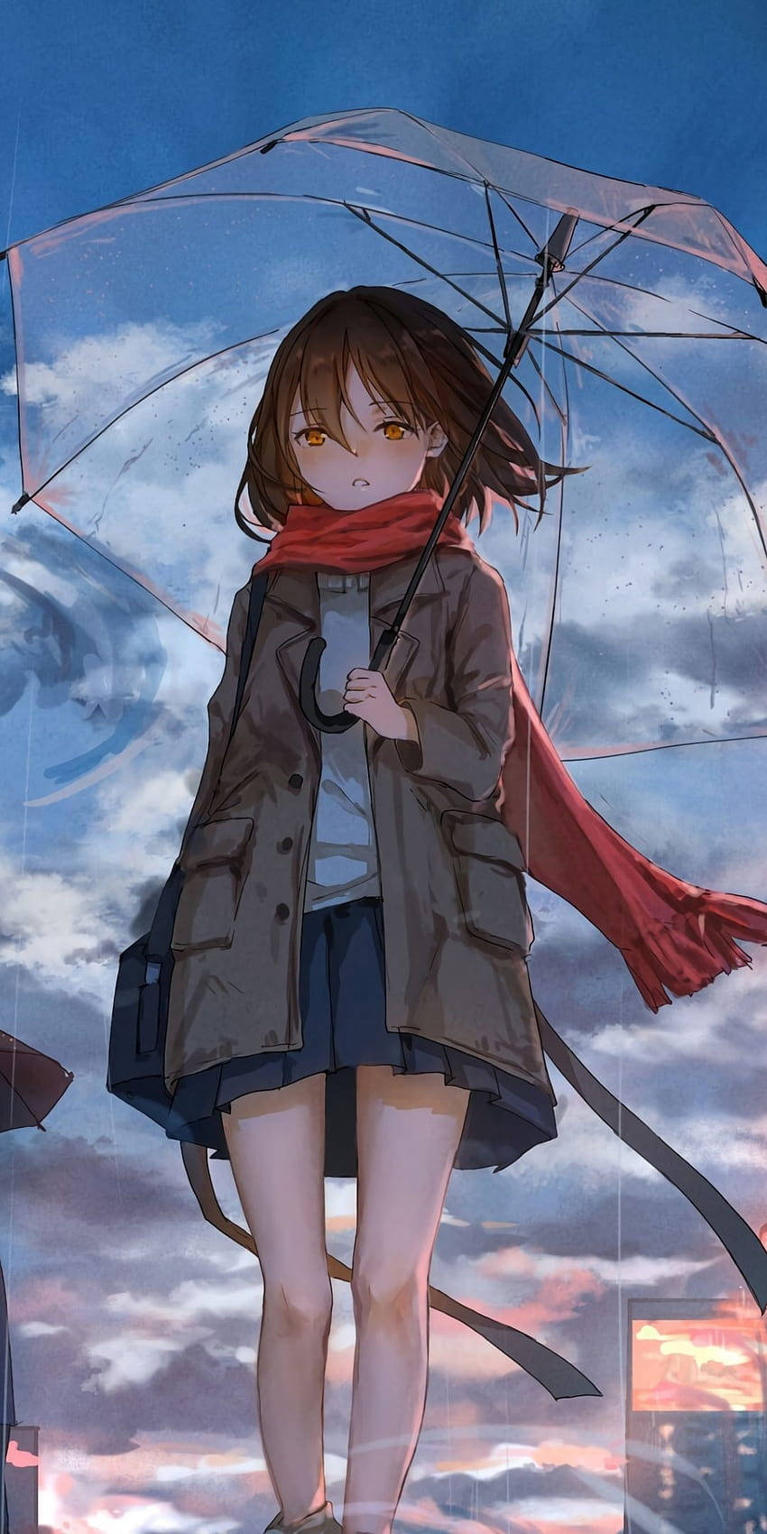 anime girl, brown hair, amber eyes, HD Phone Wallpaper