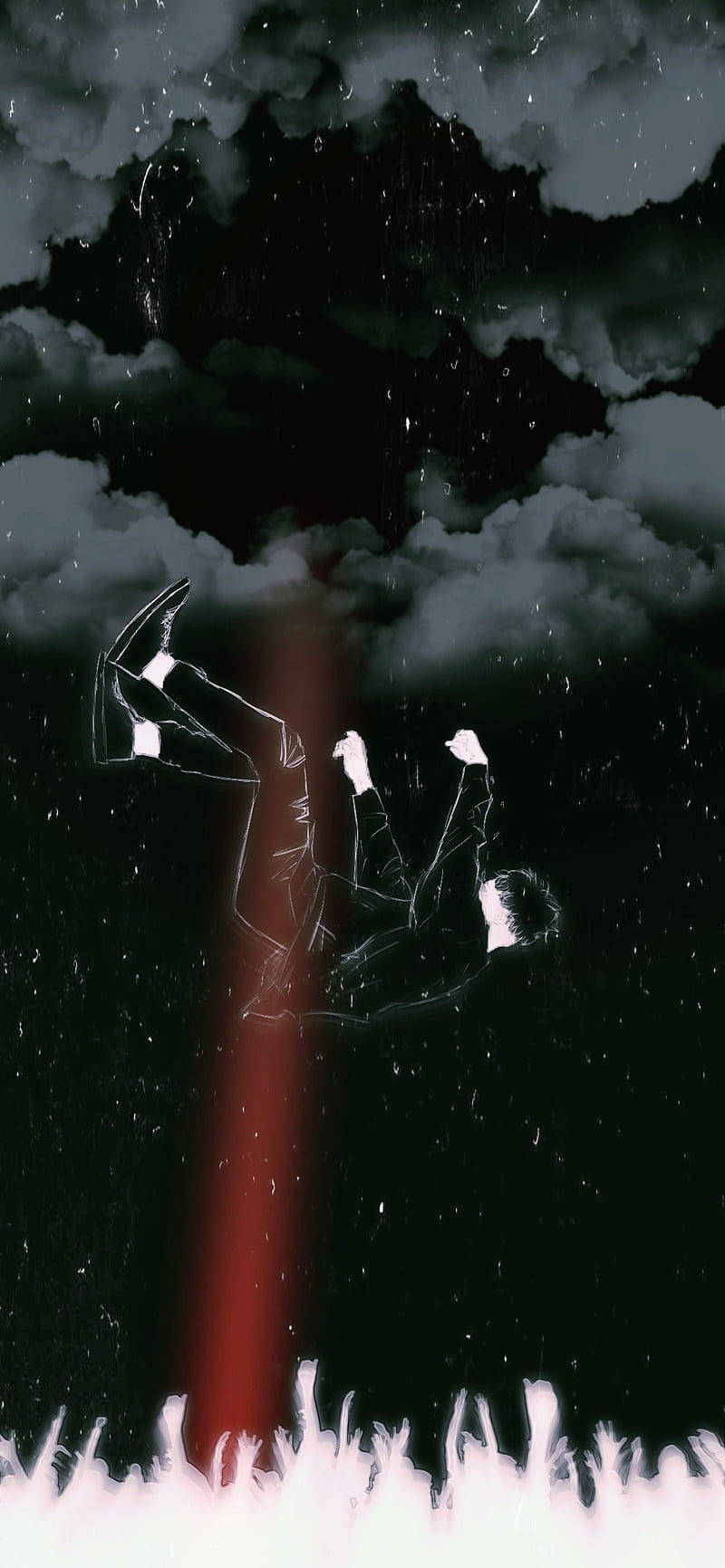 red light, stormy clouds, glowing red beam, HD Phone Wallpaper