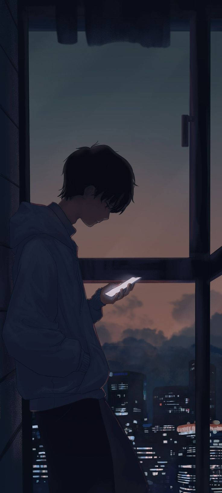 anime boy, hoodie, window, HD Phone Wallpaper