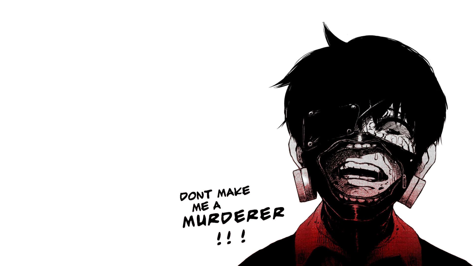 A distressed anime character with half their face torn away screams against a stark white background., Full HD Desktop Wallpaper