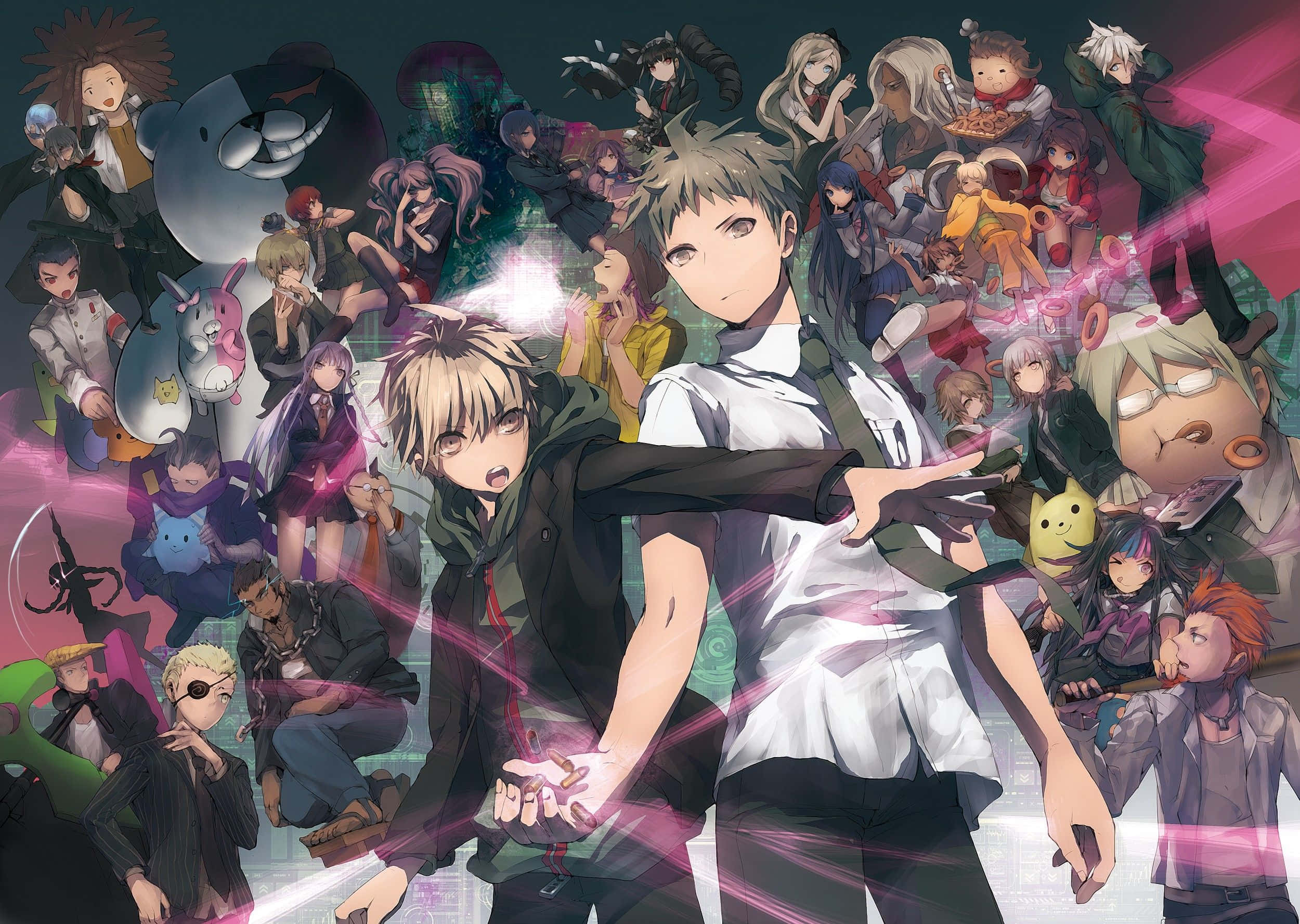 a group of anime characters standing in front of a background, Full HD Desktop Wallpaper