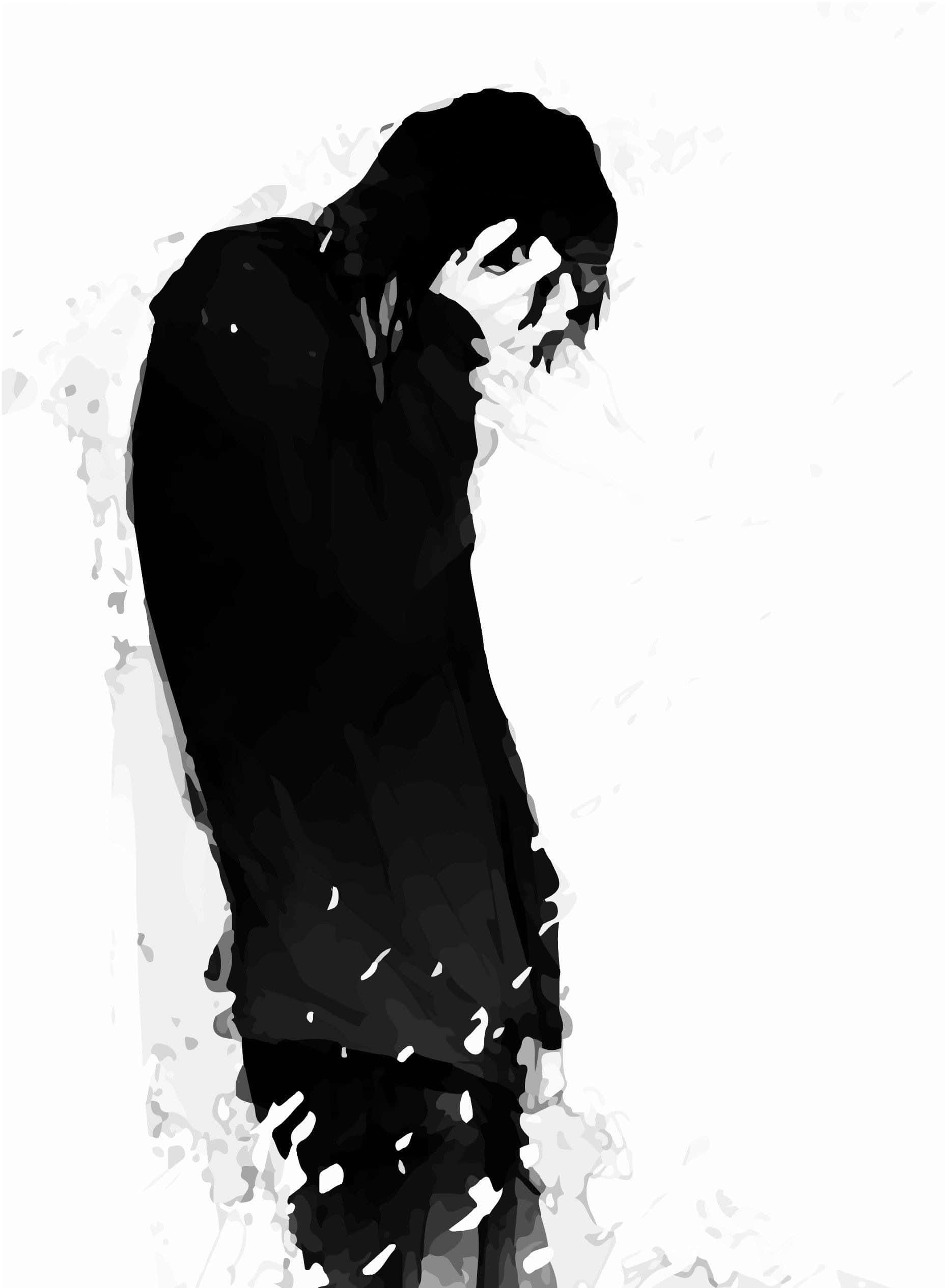black anime boy, black coat, stark white background, Full HD Phone Wallpaper