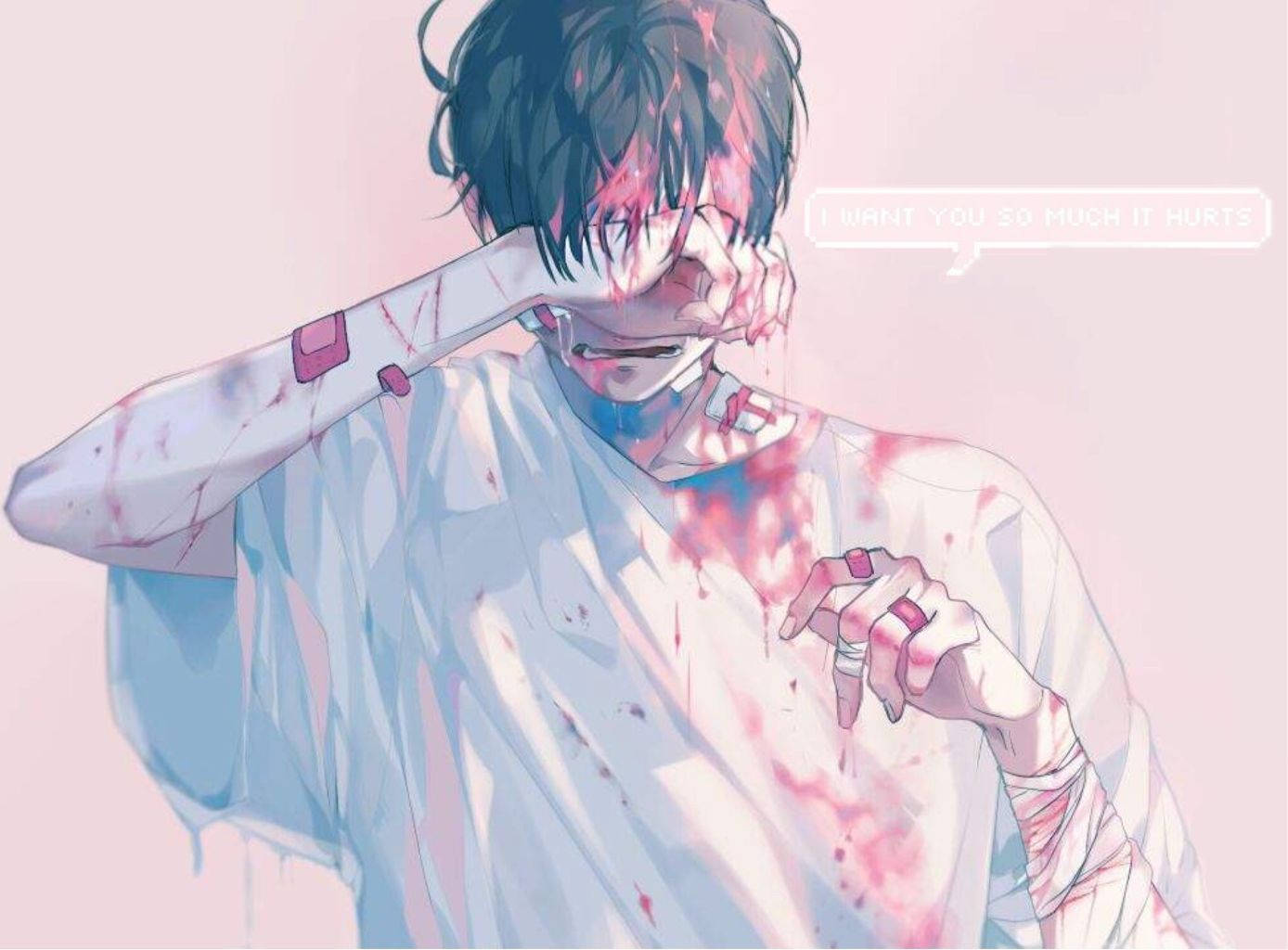 anime boy, dark hair, white shirt, HD Desktop Wallpaper