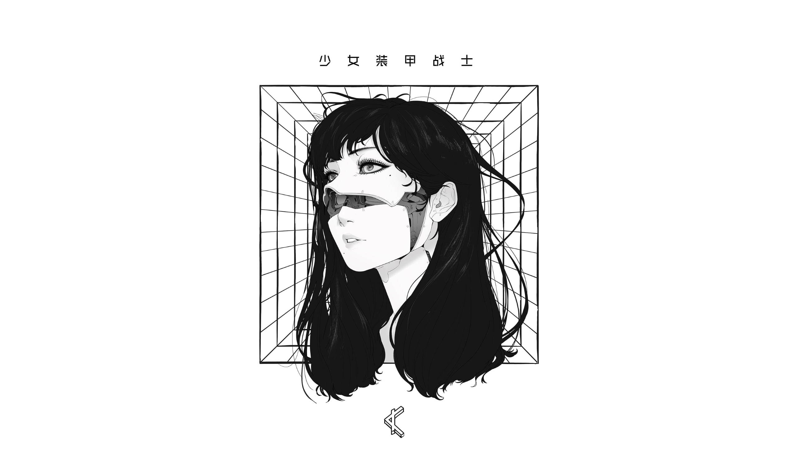 anime-style illustration, girl with long hair, mask, 2K Desktop Wallpaper