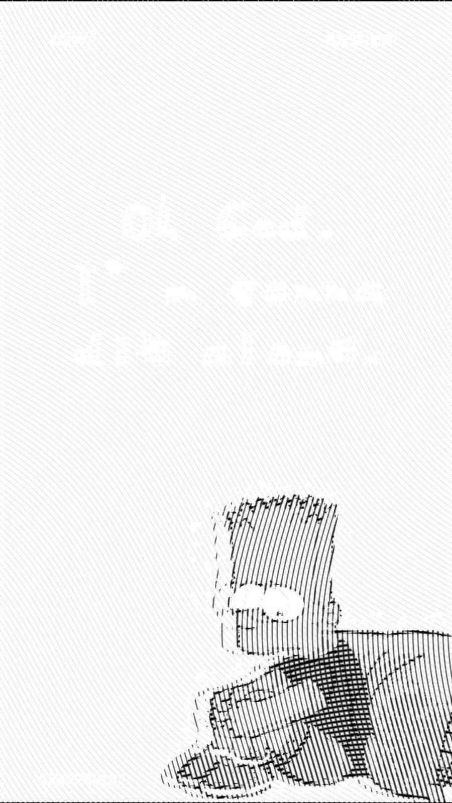 Bart Simpson, black and white line-art illustration, diagonal hatching, HD Phone Wallpaper